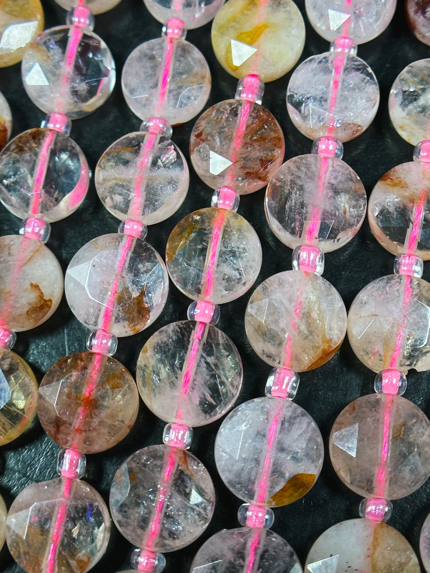 Natural Fire Cherry Quartz Gemstone Bead Faceted 9mm Coin Shape Bead, Beautiful Natural Clear Red Pink Cherry Quartz Bead, Full Strand 15.5