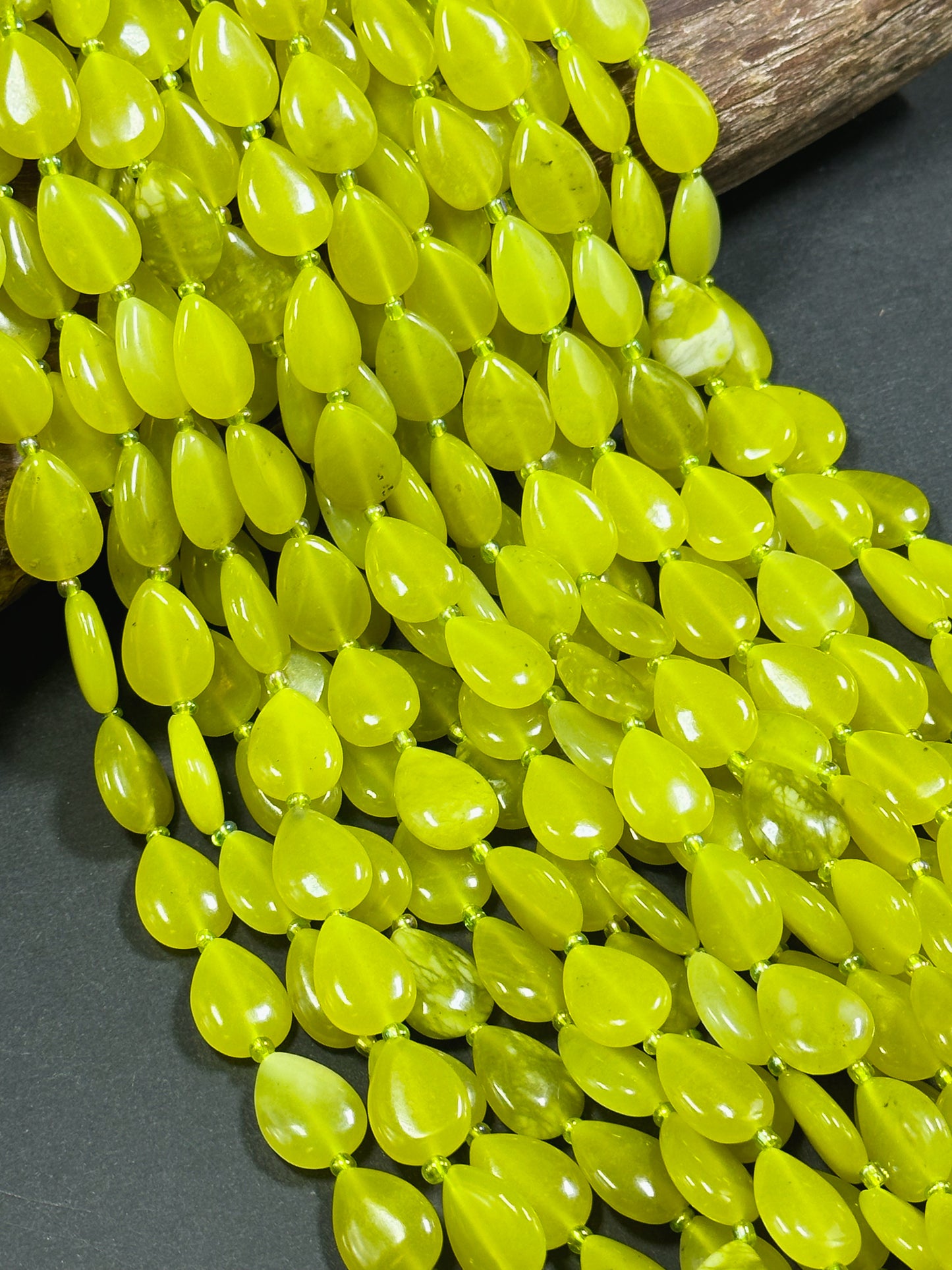 Natural Serpentine Jade Gemstone Bead 18x13mm Teardrop Shape, Beautiful Natural Yellow-Green Color Serpentine Great Quality Full Strand 15.5