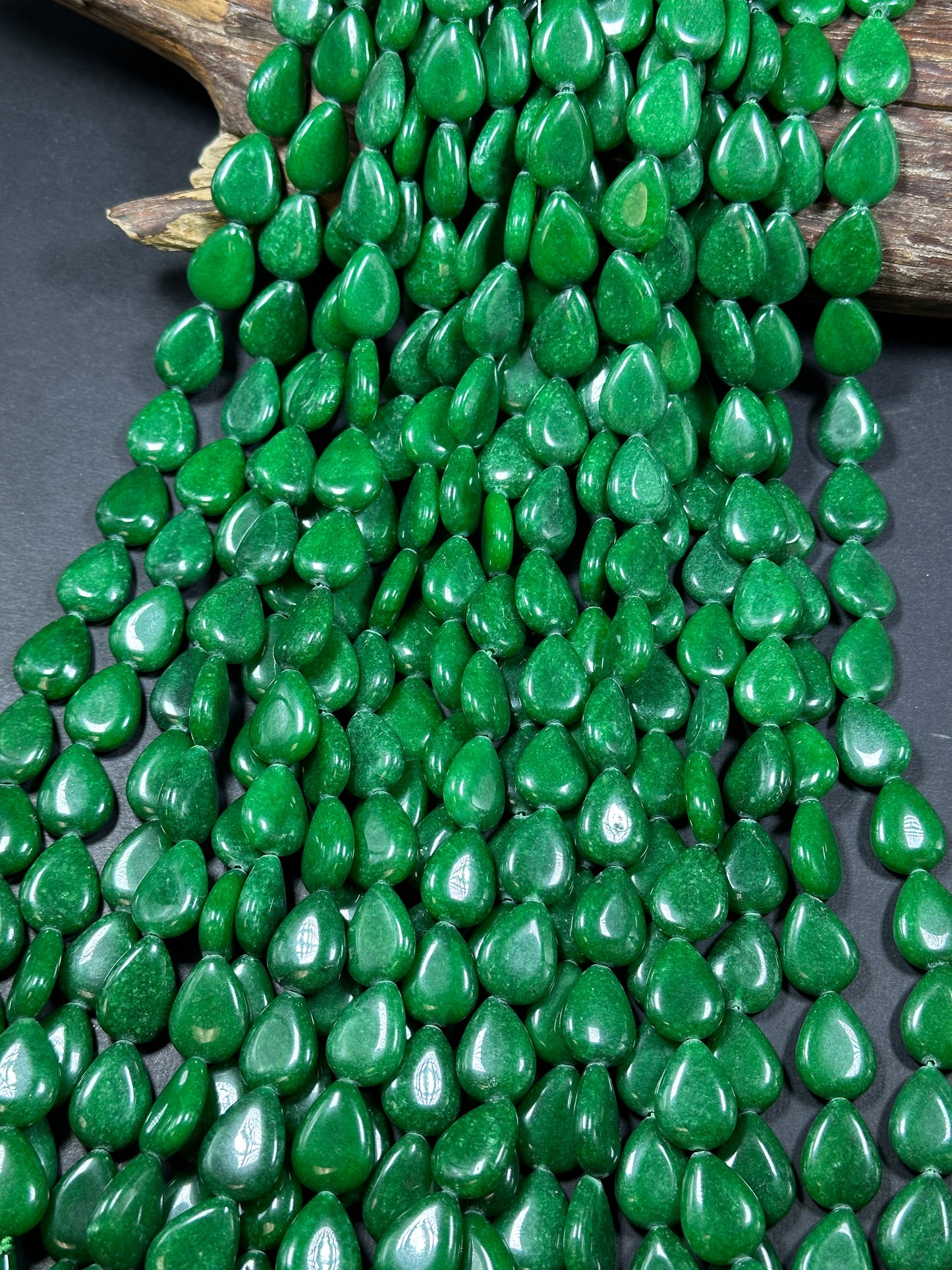 Natural Green Jade Gemstone Bead 20x15mm Teardrop Shape, Beautiful Natural Green Color Jade Gemstone Bead Excellent Quality Full Strand 15.5