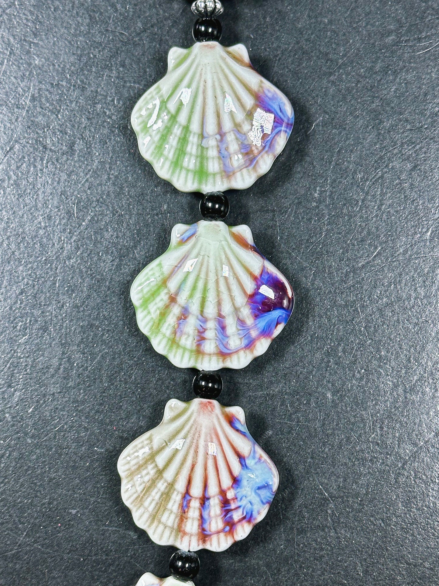 Beautiful Hand Painted Porcelain Beads, 31x28mm Unique Hand Painted Porcelain Scallop Shape Beads, Gorgeous Multicolor Porcelain Bead 9"