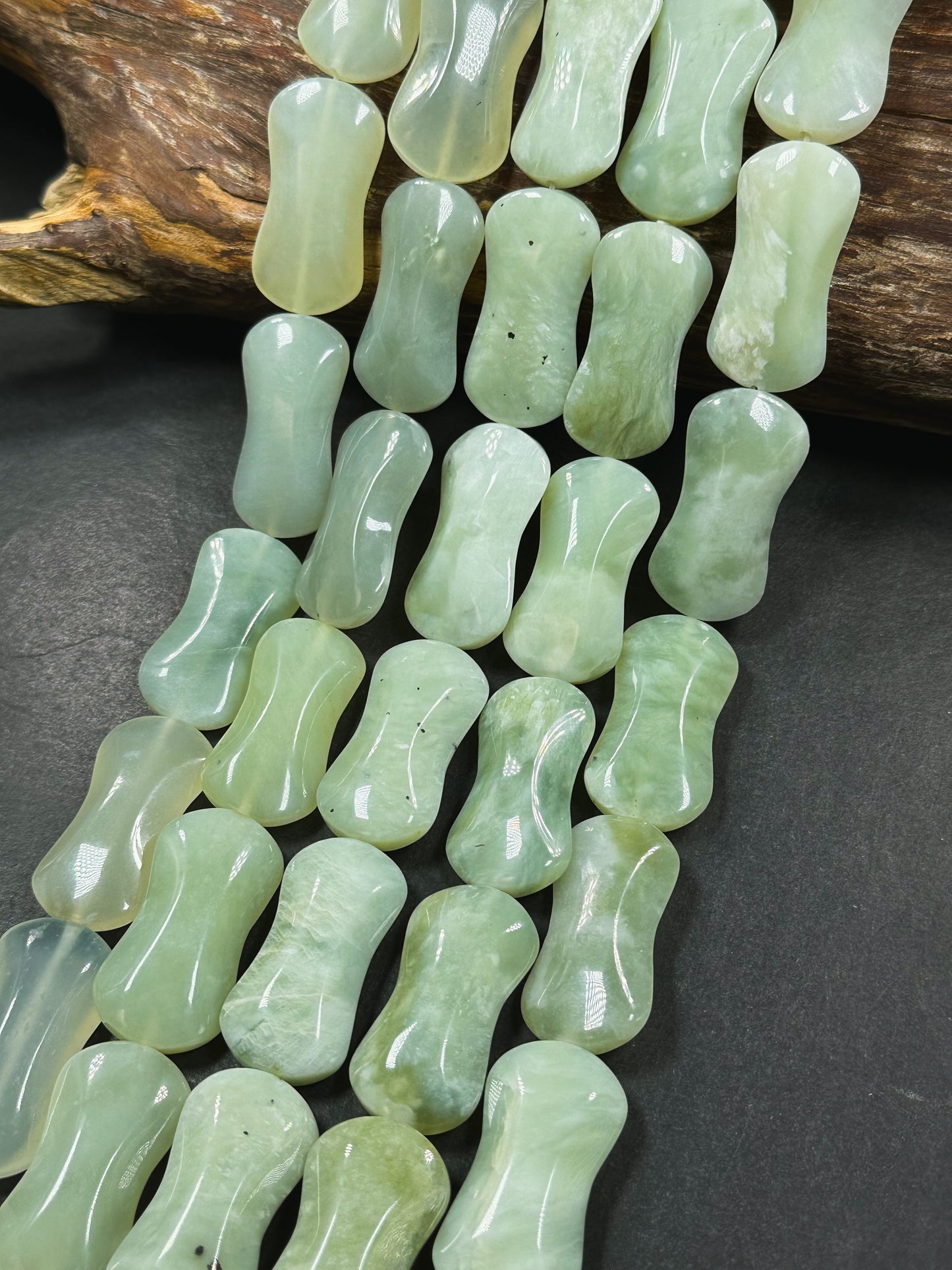 Natural Burma Jade Gemstone Bead 30x13mm Hourglass Shape Bead, Beautiful Natural Green Color Burmese Jade Gemstone Bead, Full Strand 15.5"