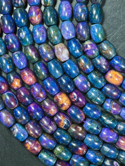 Natural Tibetan Gemstone Bead 13x10mm Barrel Shape Bead, Gorgeous Multicolor Galaxy Purple Blue Color Tibetan Stone Beads, Full Strand 14"