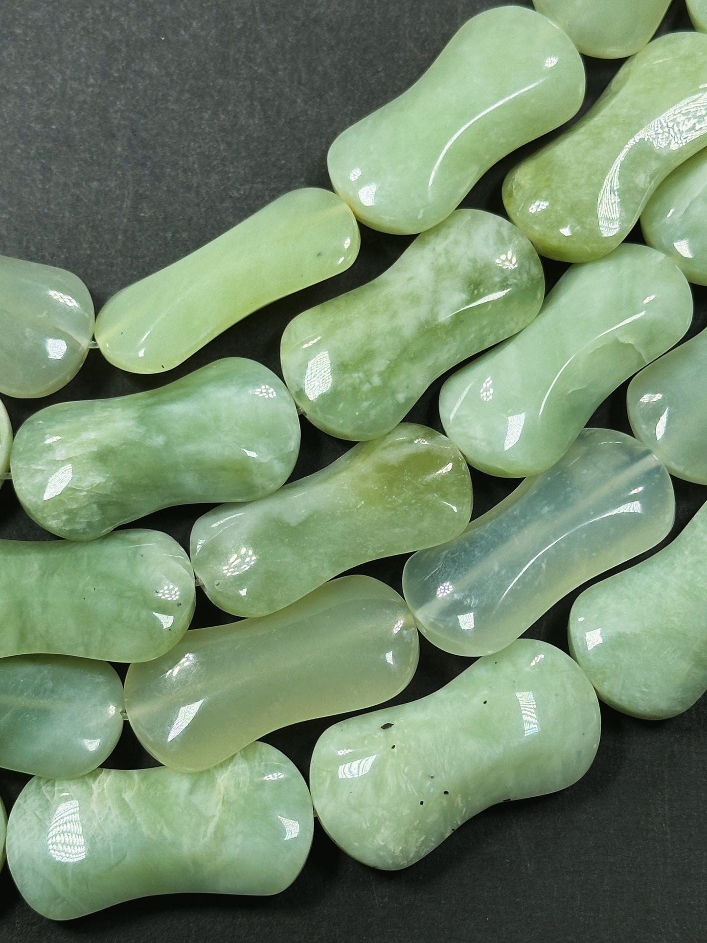 Natural Burma Jade Gemstone Bead 30x13mm Hourglass Shape Bead, Beautiful Natural Green Color Burmese Jade Gemstone Bead, Full Strand 15.5"