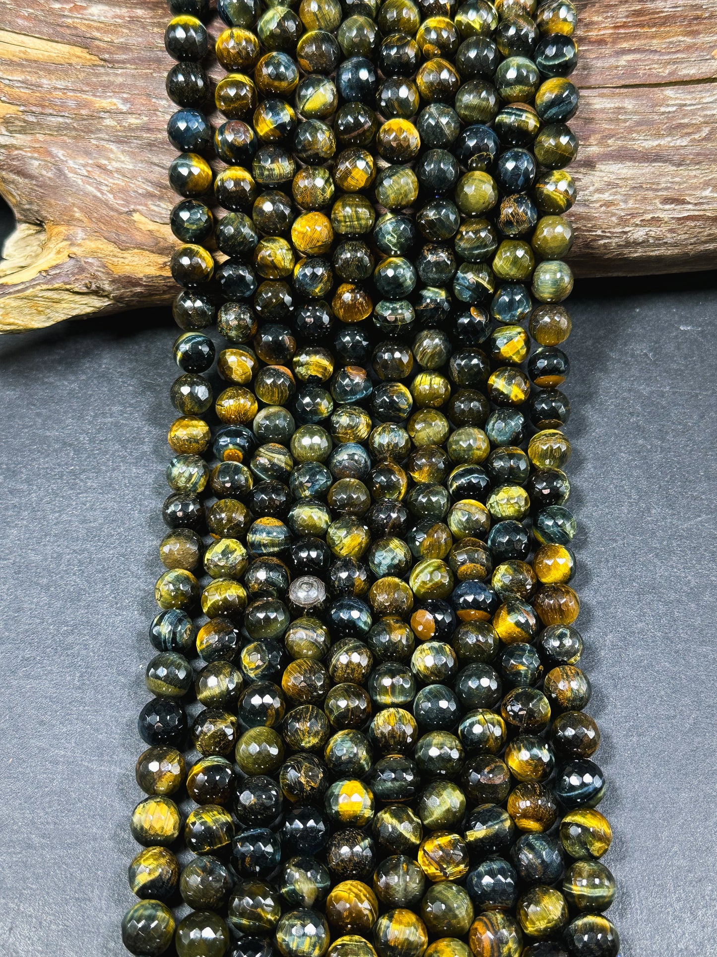 Natural Tiger Eye Gemstone Bead Faceted 6mm 8mm 10mm Round Beads, Beautiful Natural Brown Navy Blue Color Tiger Eye Stone Beads 15.5" Strand