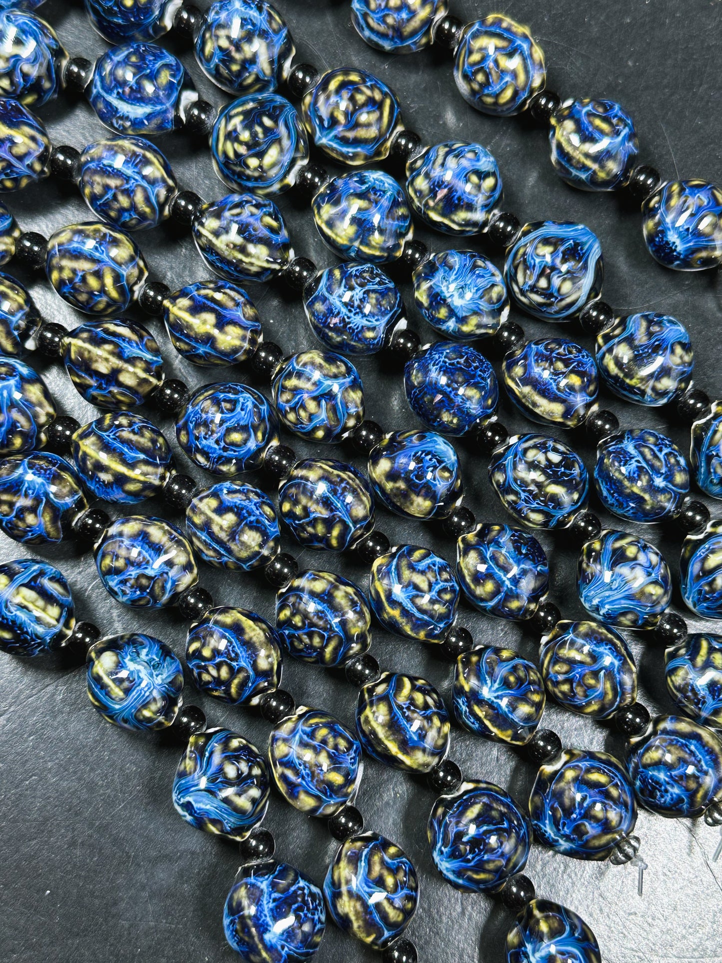 Beautiful Hand Painted Porcelain Beads, 18mm Unique Hand Painted Blue Porcelain Round Shape Beads, Gorgeous Blue Color Porcelain Bead 9"
