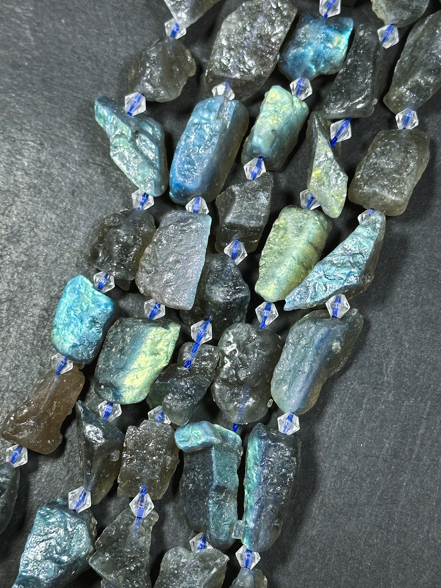 Natural Raw Labradorite Gemstone Bead Freeform Nugget Shape, Beautiful Natural Gray Color Rainbow Blue Flash Labradorite Beads 15.5" Strand