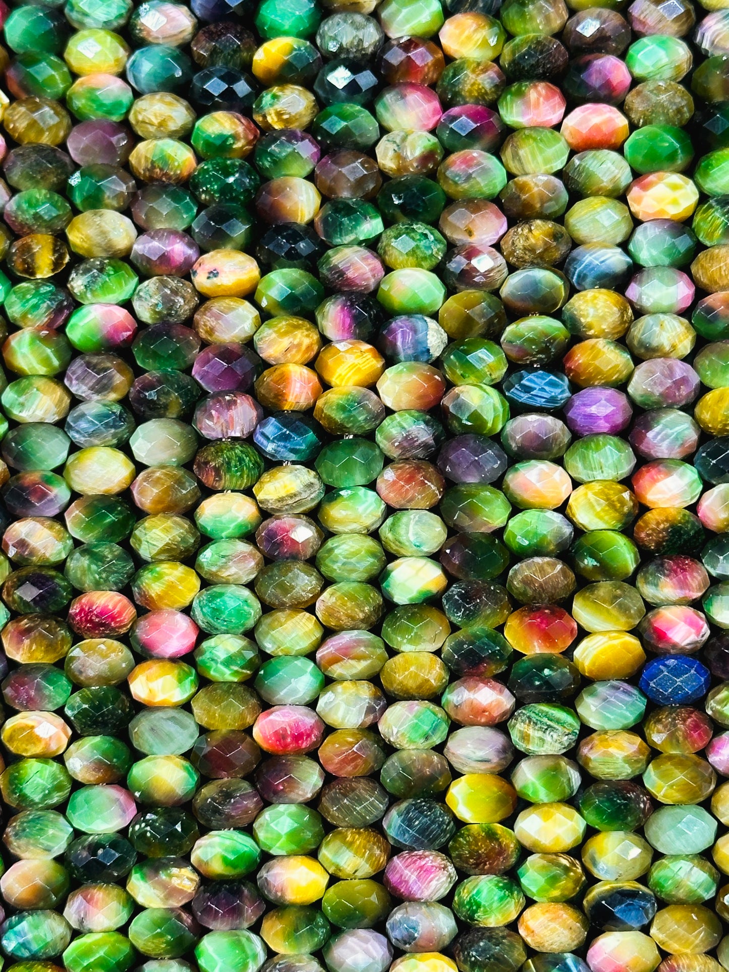 Beautiful Galaxy Tiger Eye Gemstone Bead Faceted 8x5mm Rondelle Shape, Gorgeous Multicolor Green Yellow Tiger Eye Beads Full Strand 15.5"