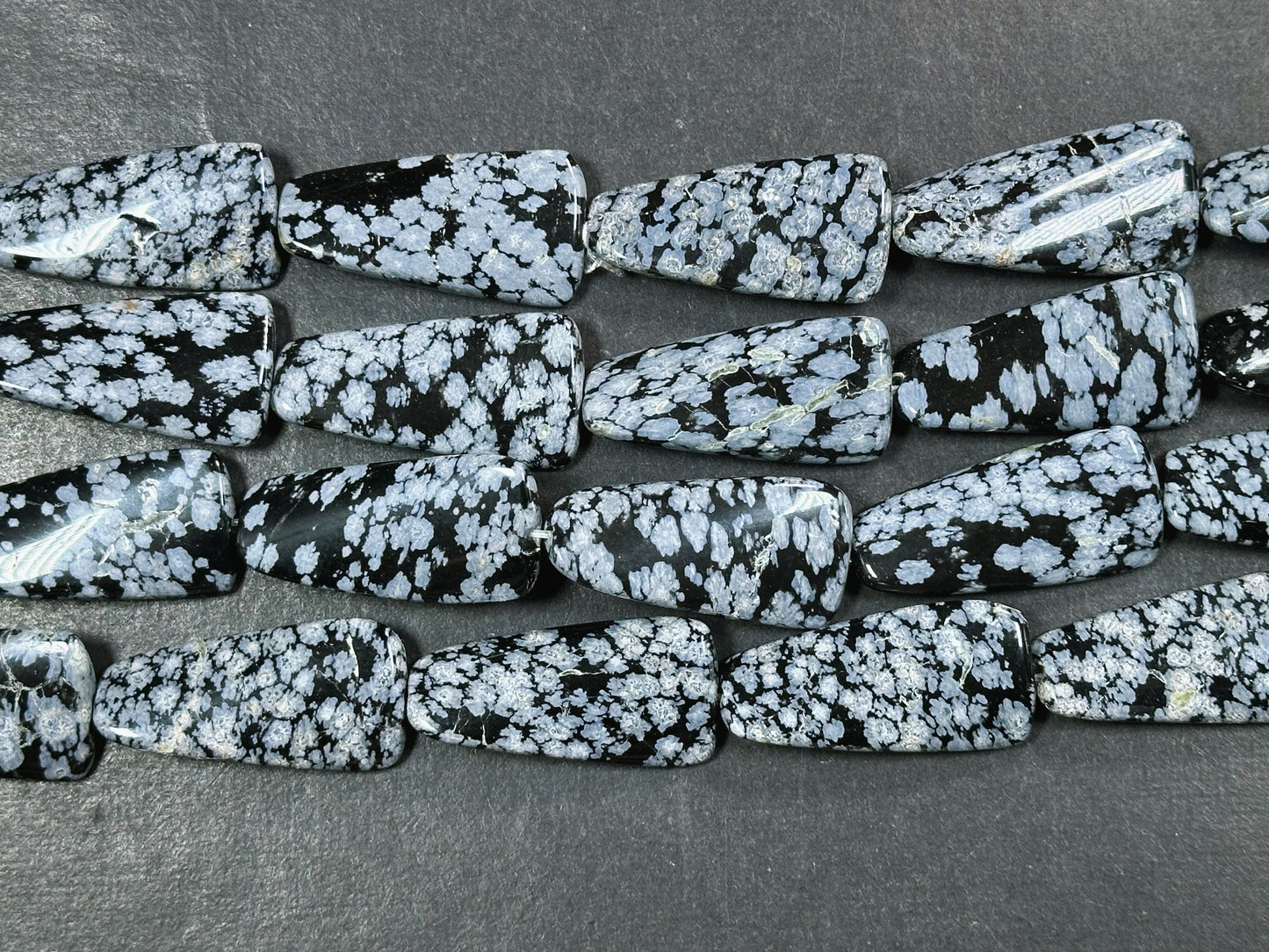 Natural Snowflake Obsidian Gemstone Bead 35x18mm Trapezoid Shape, Natural Black Gray Color Snowflake Obsidian Beads, Full Strand 15.5"