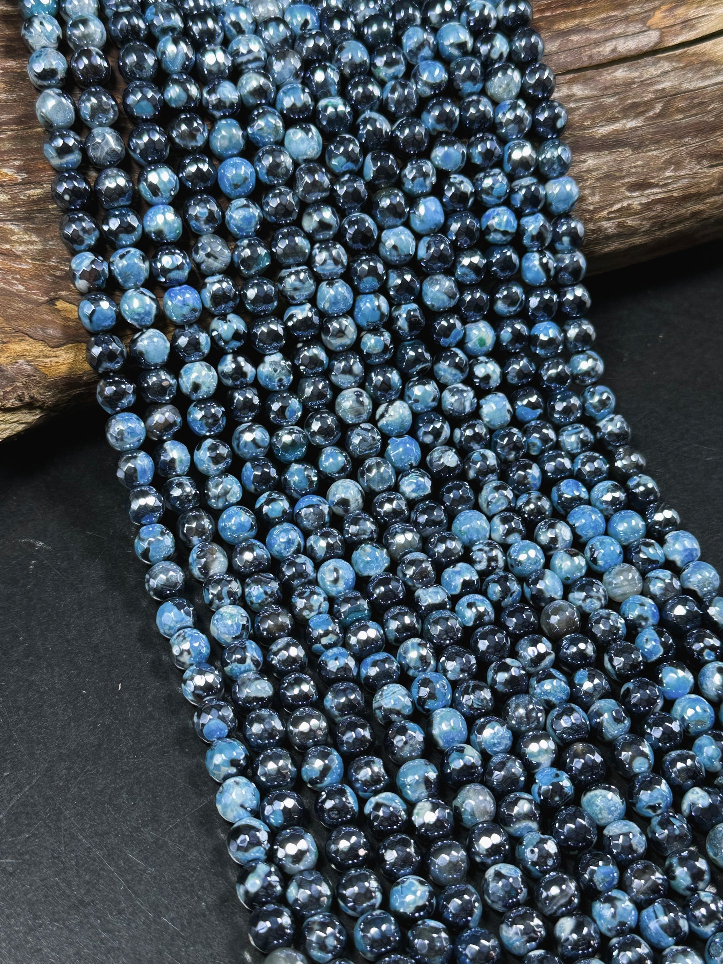 Mystic Natural Tibetan Agate Gemstone Bead Faceted 8mm 10mm Round Beads, Beautiful Mystic Light Sky Blue Agate Stone Bead, Full Strand 15.5"