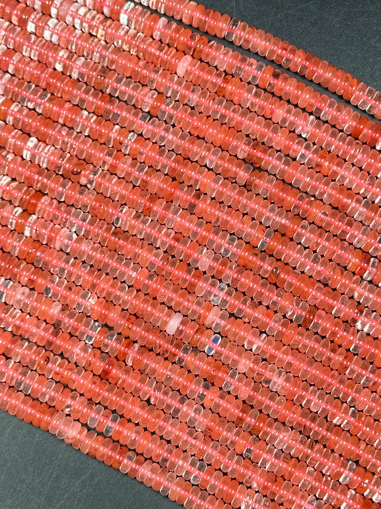 NATURAL Watermelon Quartz Gemstone Bead 6x2mm Rondelle Shape, Beautiful Clear Pink Color Watermelon Quartz Gemstone Bead Full Strand 15.5"