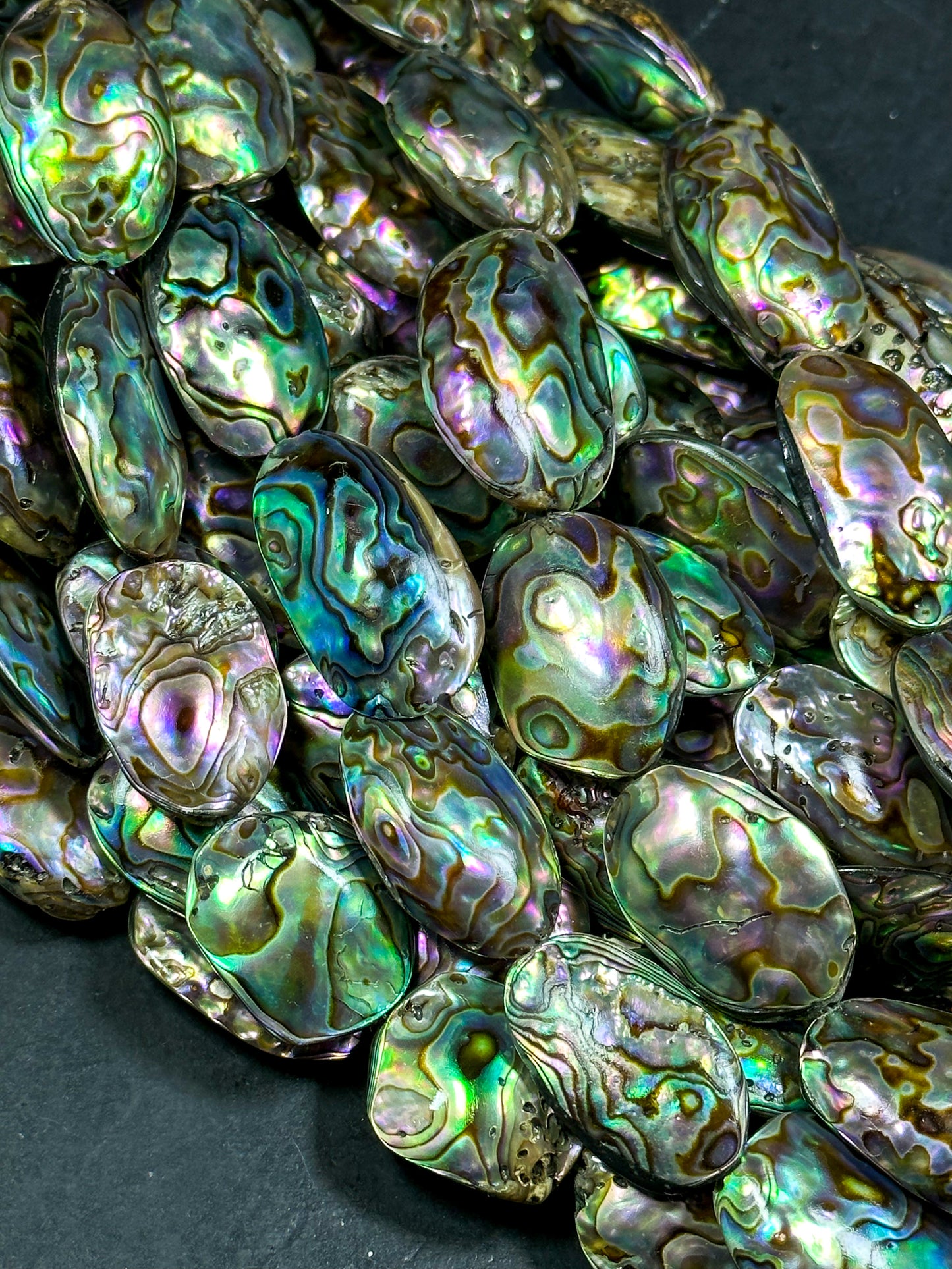 AAA Natural Abalone Shell Bead 26x20mm Oval Shape, Gorgeous Natural Rainbow Peacock Color Abalone Shell Excellent Quality Full Strand 15.5"