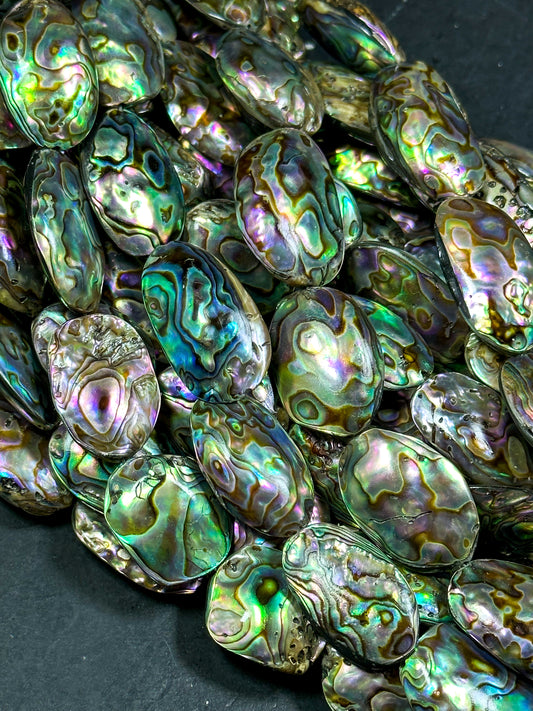 AAA Natural Abalone Shell Bead 26x20mm Oval Shape, Gorgeous Natural Rainbow Peacock Color Abalone Shell Excellent Quality Full Strand 15.5"