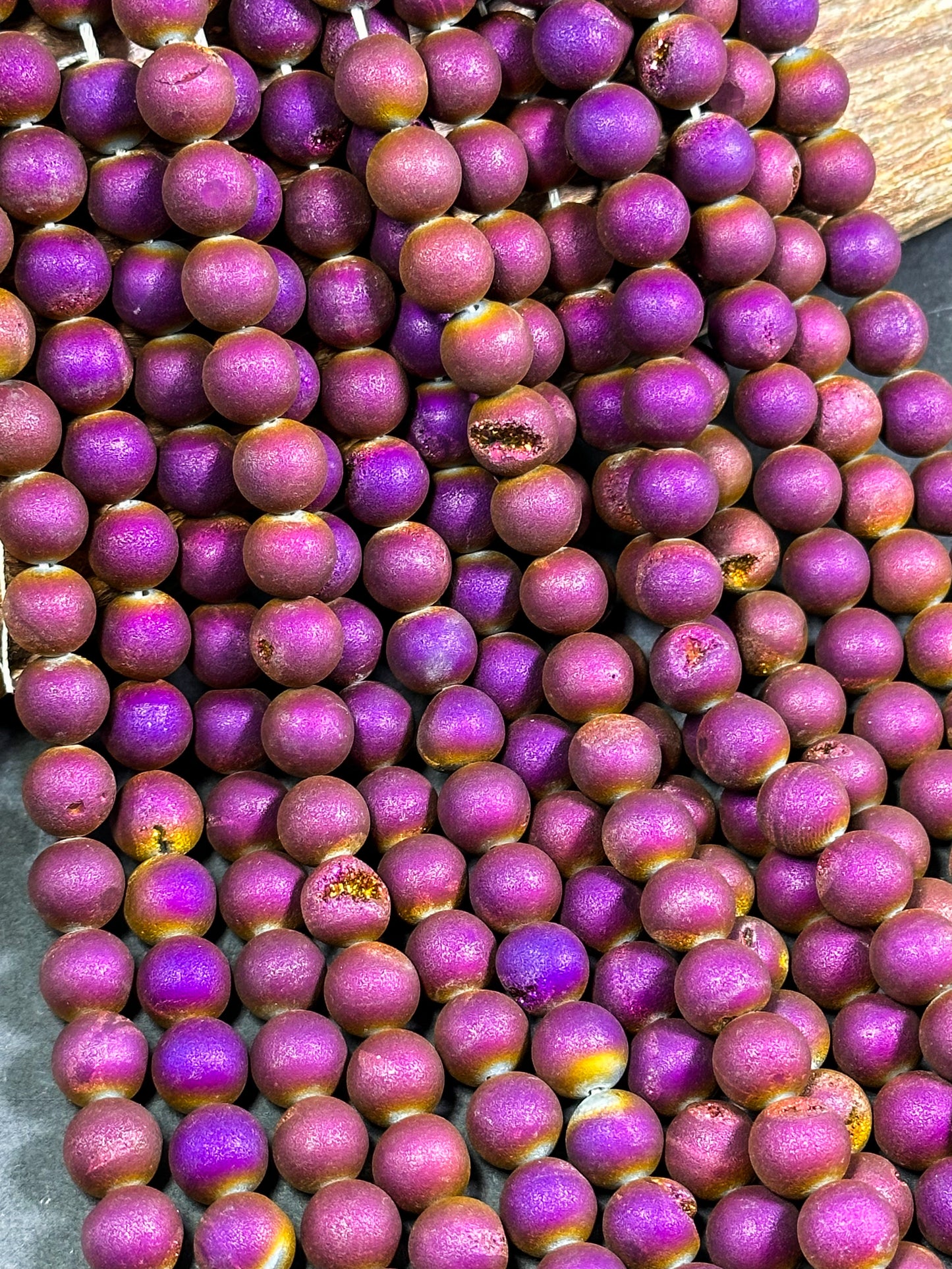 Natural Matte Druzy Agate Gemstone Beads 6mm 8mm 10mm 12mm Round Beads, Dark Magenta Purple Color Matte Druzy Agate Beads Full Strand 15.5"