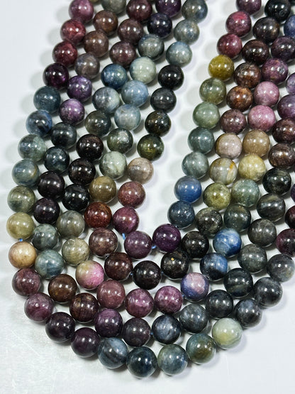 AA+ NATURAL Ruby Sapphire Gemstone Bead 6mm 8mm 10mm Round Beads, Beautiful Multicolor Ruby Sapphire Gemstone Beads Full Strand 15.5" High Quality