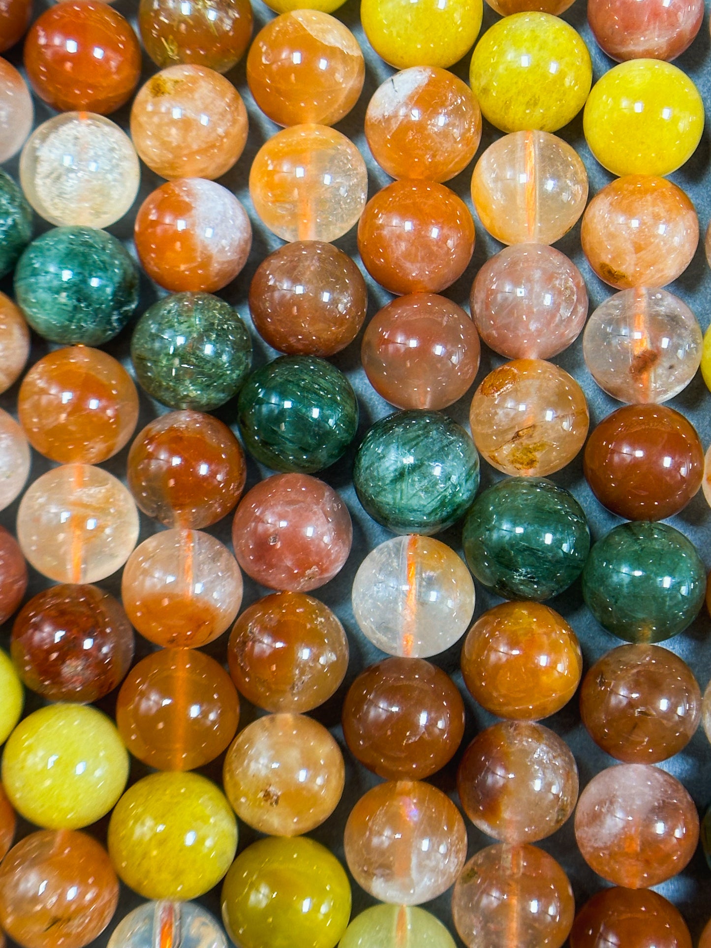 Natural Rutilated Quartz Gemstone Bead 4mm 6mm 8mm 10mm Round Beads, Gorgeous Multicolor Red Green Yellow Rutilated Quartz Bead, Excellent Quality 15.5"