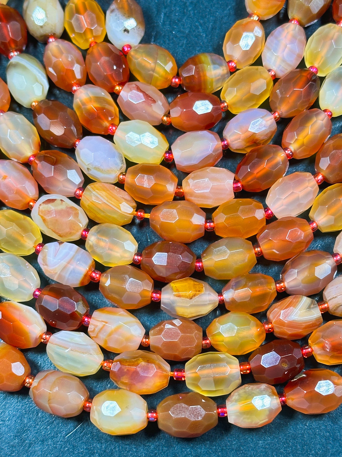 AAA NATURAL Botswana Agate Gemstone Bead Faceted 13x10 Barrel Shape, Gorgeous Red Orange Color Botswana Agate Gemstone Bead Full Strand 15.5