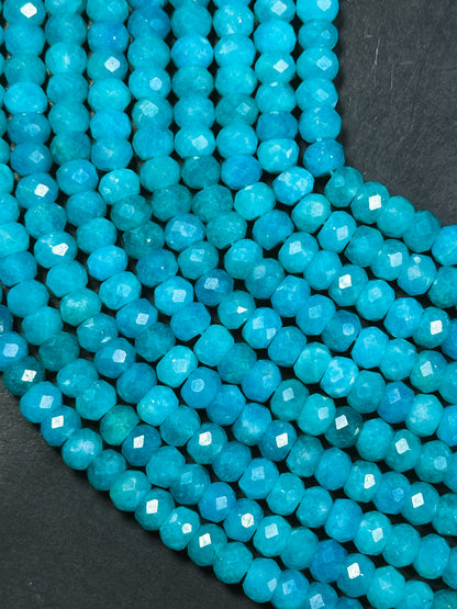 AA Natural Amazonite Gemstone Bead Faceted 8x6mm Rondelle Shape, Gorgeous Natural Blue Green Color Amazonite Great Quality Full Strand 15.5"