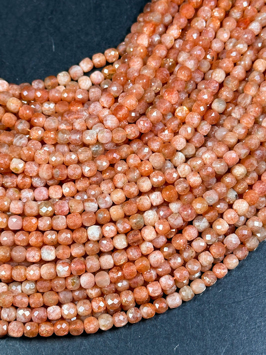 Natural Fire Sunstone Gemstone Bead Faceted 4.5-5mm Cube Shape Bead, Gorgeous Natural Orange Color Fire Sunstone Great Quality Gemstone Bead 15.5"