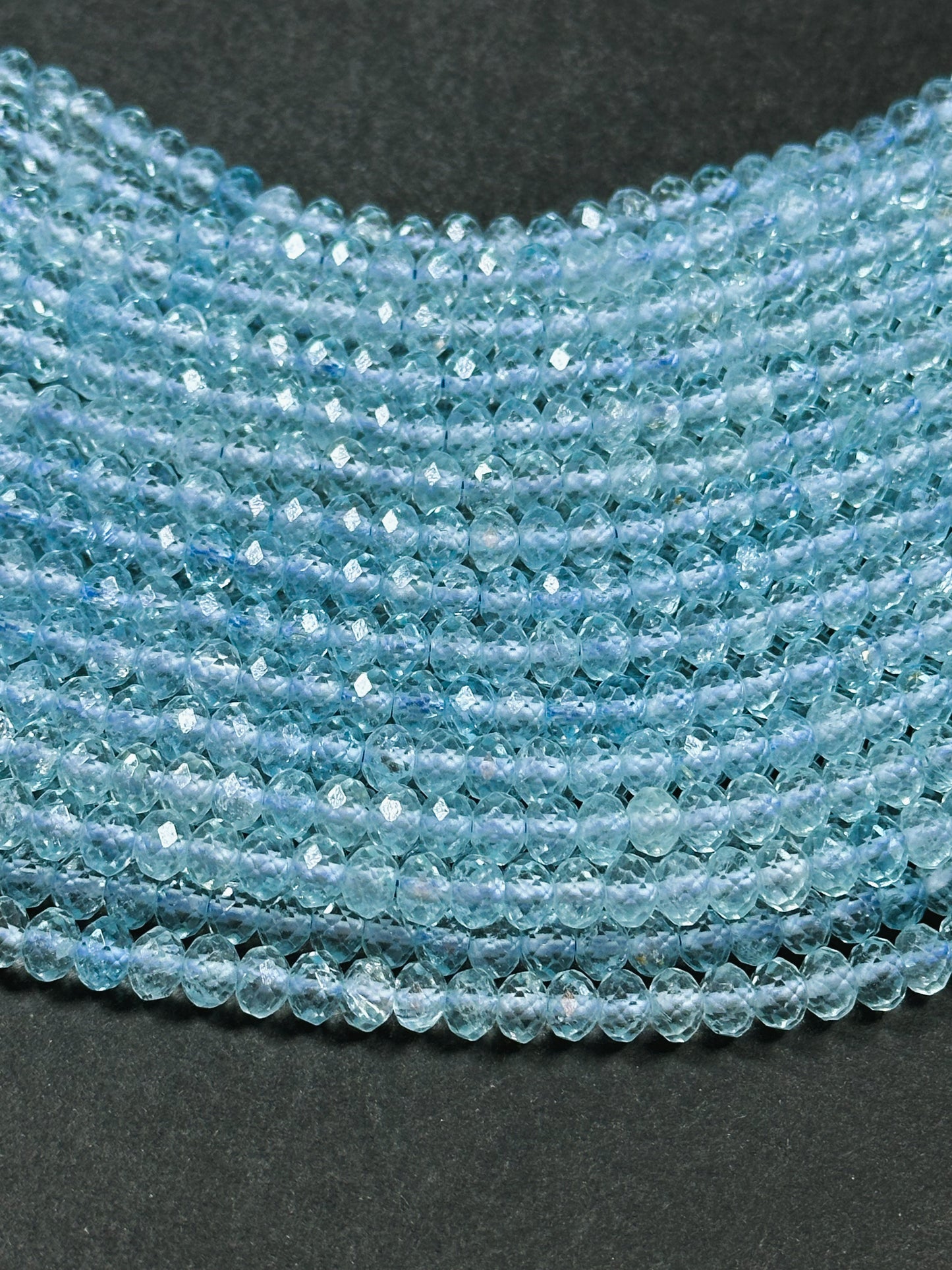 AAA Natural Blue Topaz Gemstone Faceted 2x3mm 4x6mm Rondelle Bead, Beautiful Natural Sea Blue Clear Color Topaz Bead Excellent Quality 15.5"