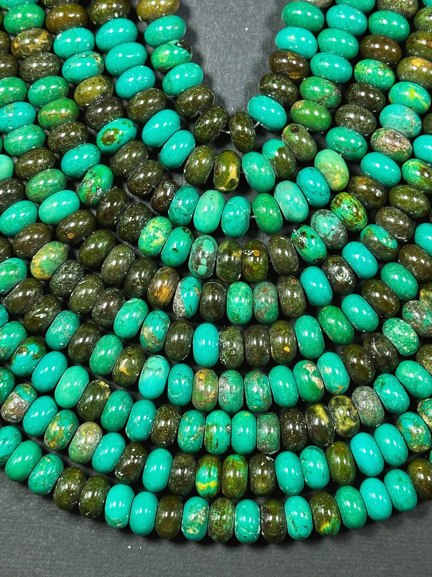 Natural Chinese Turquoise Gemstone Bead 10x6mm Rondelle Shape, Beautiful Green Blue Brown Color Turquoise Beads, Great Quality 15.5" Strand
