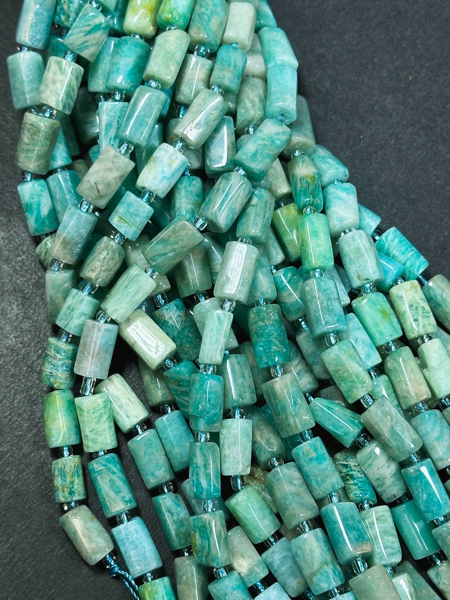 Natural Amazonite Gemstone Bead Faceted 12x8mm Tube Shape Bead, Beautiful Natural Green Blue Color Amazonite Stone Beads, Full Strand 15.5"