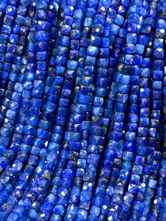 AAA NATURAL Kyanite Gemstone Bead Faceted 4mm Cube Shape, Gorgeous Natural Dark Blue Kyanite Gemstone Bead Excellent Quality Beads 15.5"