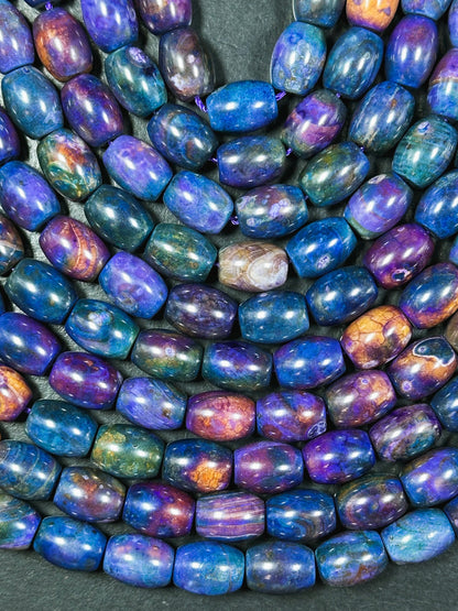 Natural Tibetan Gemstone Bead 13x10mm Barrel Shape Bead, Gorgeous Multicolor Galaxy Purple Blue Color Tibetan Stone Beads, Full Strand 14"