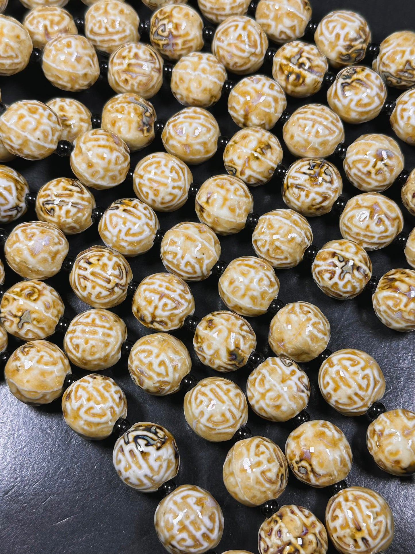 Beautiful Hand Painted Porcelain Beads, 20mm Unique Design Hand Painted Porcelain Round Shape Beads, Gorgeous Beige Color Porcelain Bead 8"