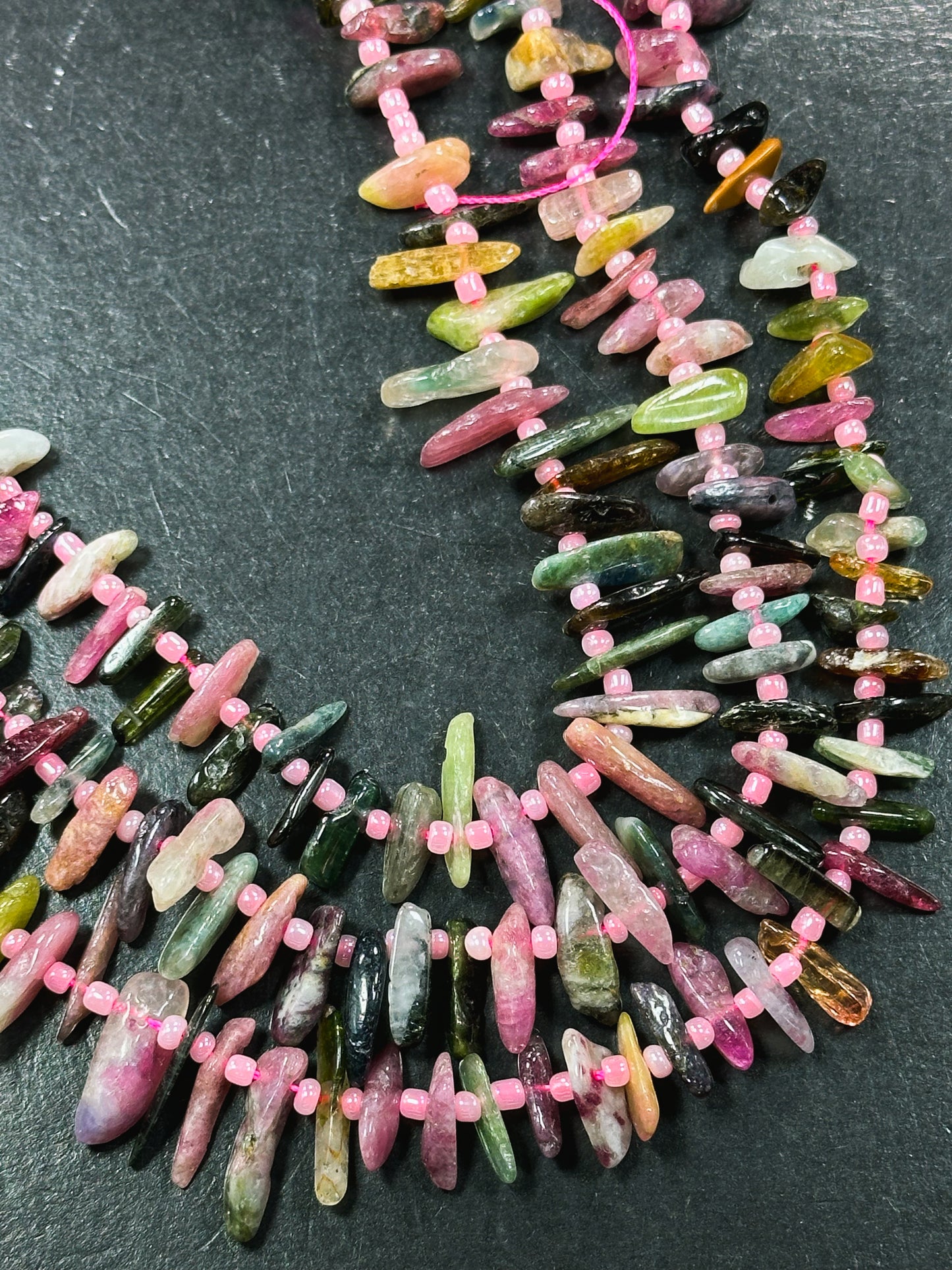 Natural Tourmaline Gemstone Bead Stick Shape Beads, Beautiful Multicolor Pink Green Orange Tourmaline Gemstone Beads, Full Strand 15.5"