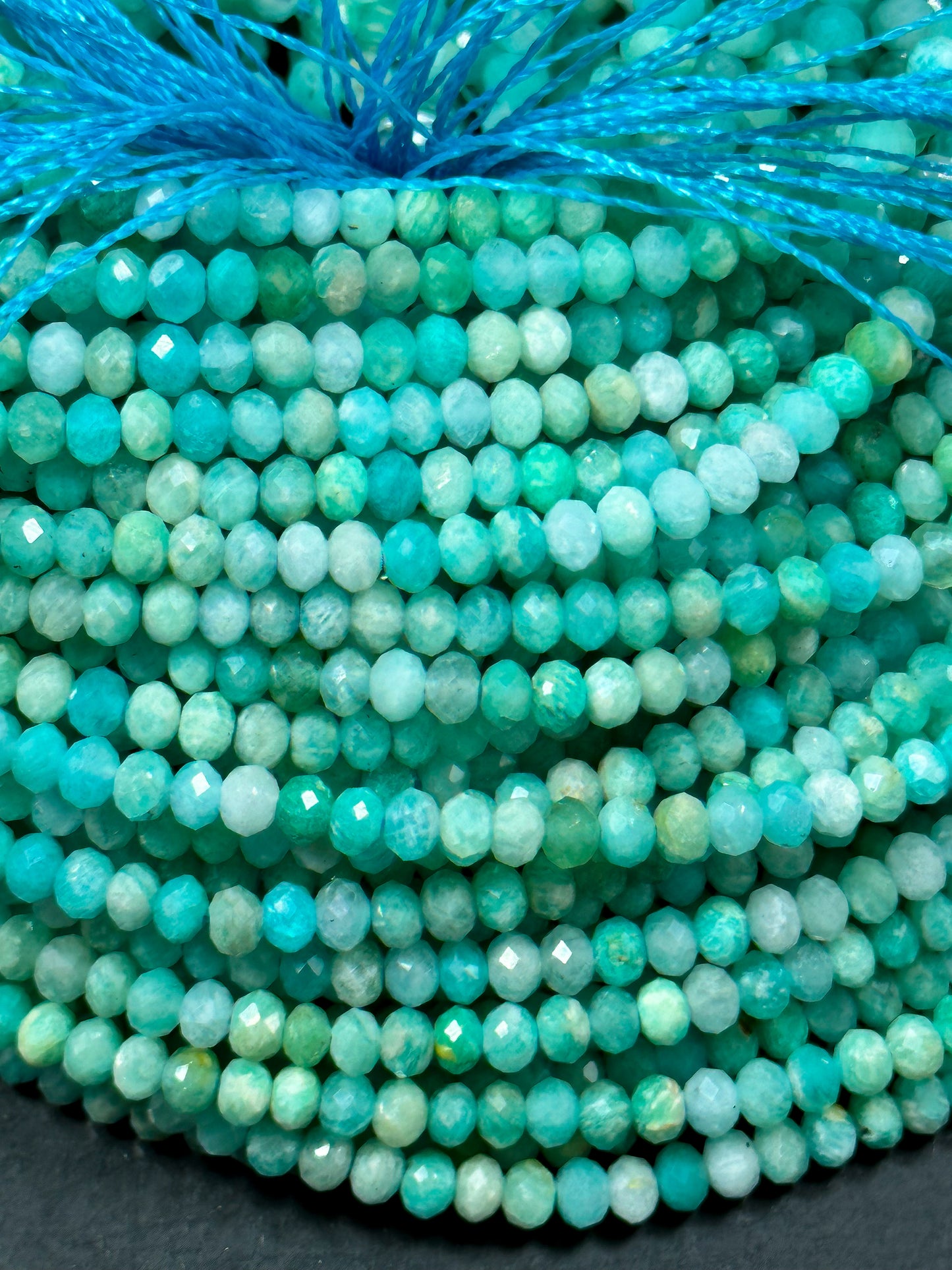 NATURAL Amazonite Gemstone Bead Faceted 3mm Rondelle Shape Bead, Beautiful Natural Green Blue Color Amazonite Loose Beads Full Strand 15.5"