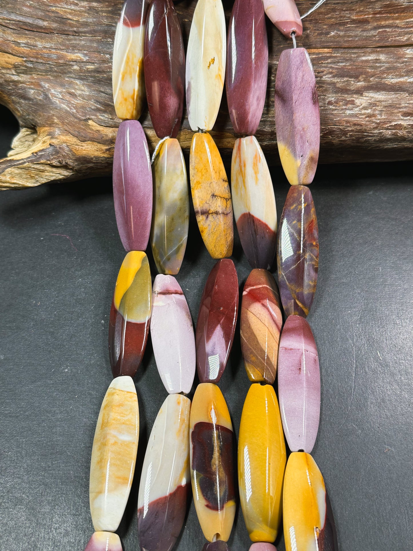 Natural Mookaite Gemstone Bead 55x17mm Rectangle Shape, Beautiful Natural Red Yellow Color Mookaite Jasper Gemstone Bead, Full Strand 15.5"