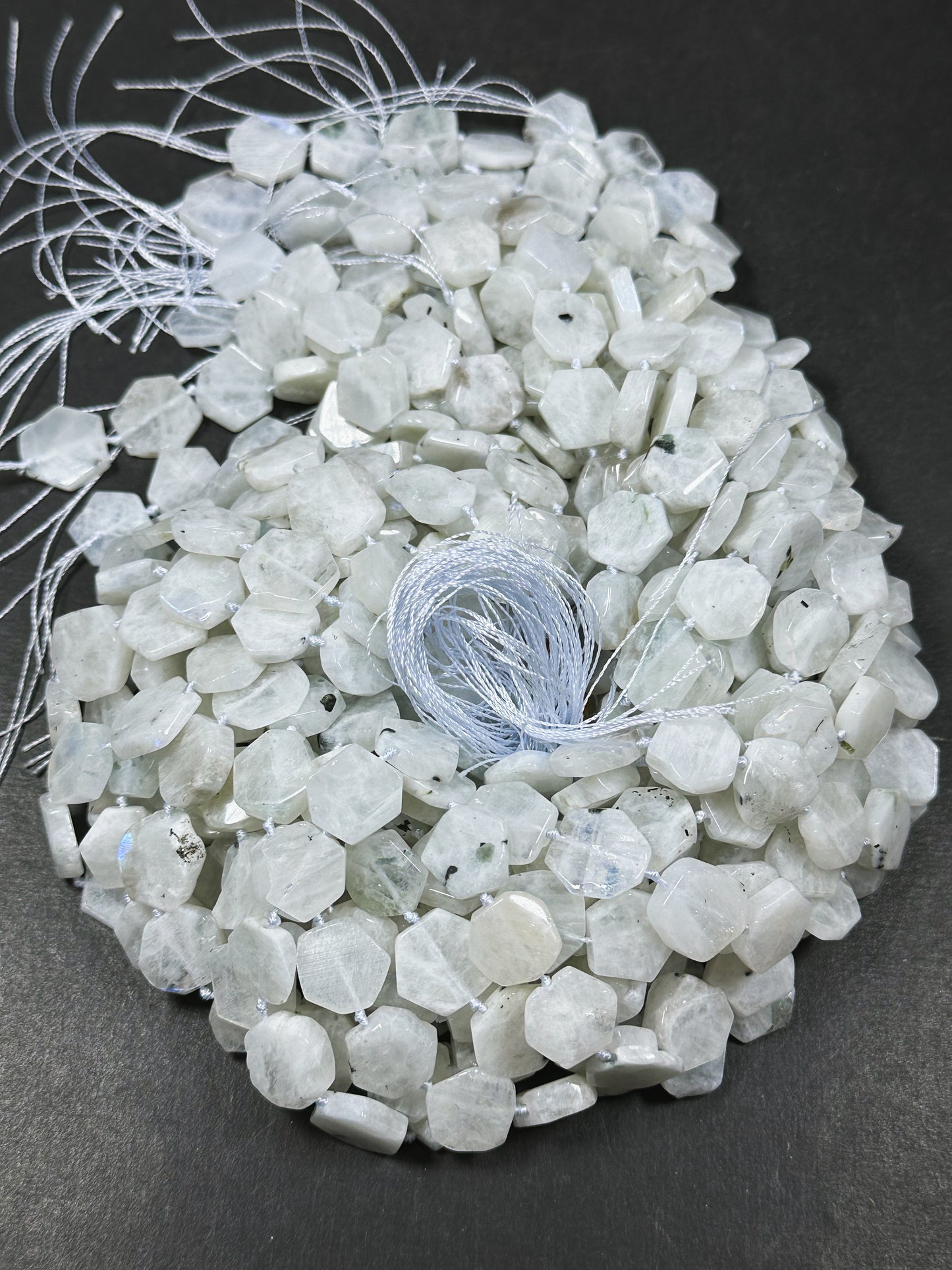Natural White Moonstone Gemstone Bead 14mm Hexagon Shape Bead, Beautiful Natural White Blue Flash Moonstone Beads Great Quality 15.5" Strand