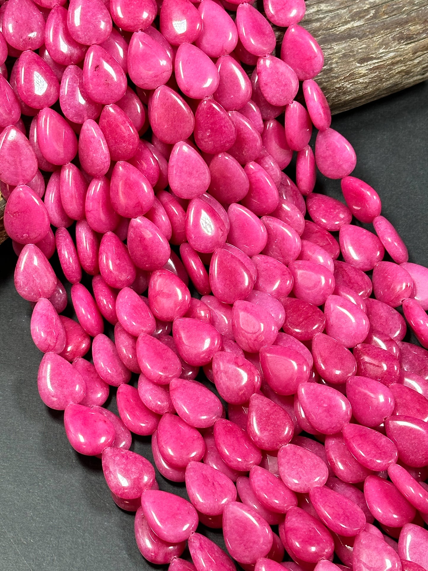 Natural Pink Jade Gemstone Bead 20x15mm Teardrop Shape, Beautiful Hot Pink Color Jade Gemstone Bead Excellent Quality Full Strand 15.5"