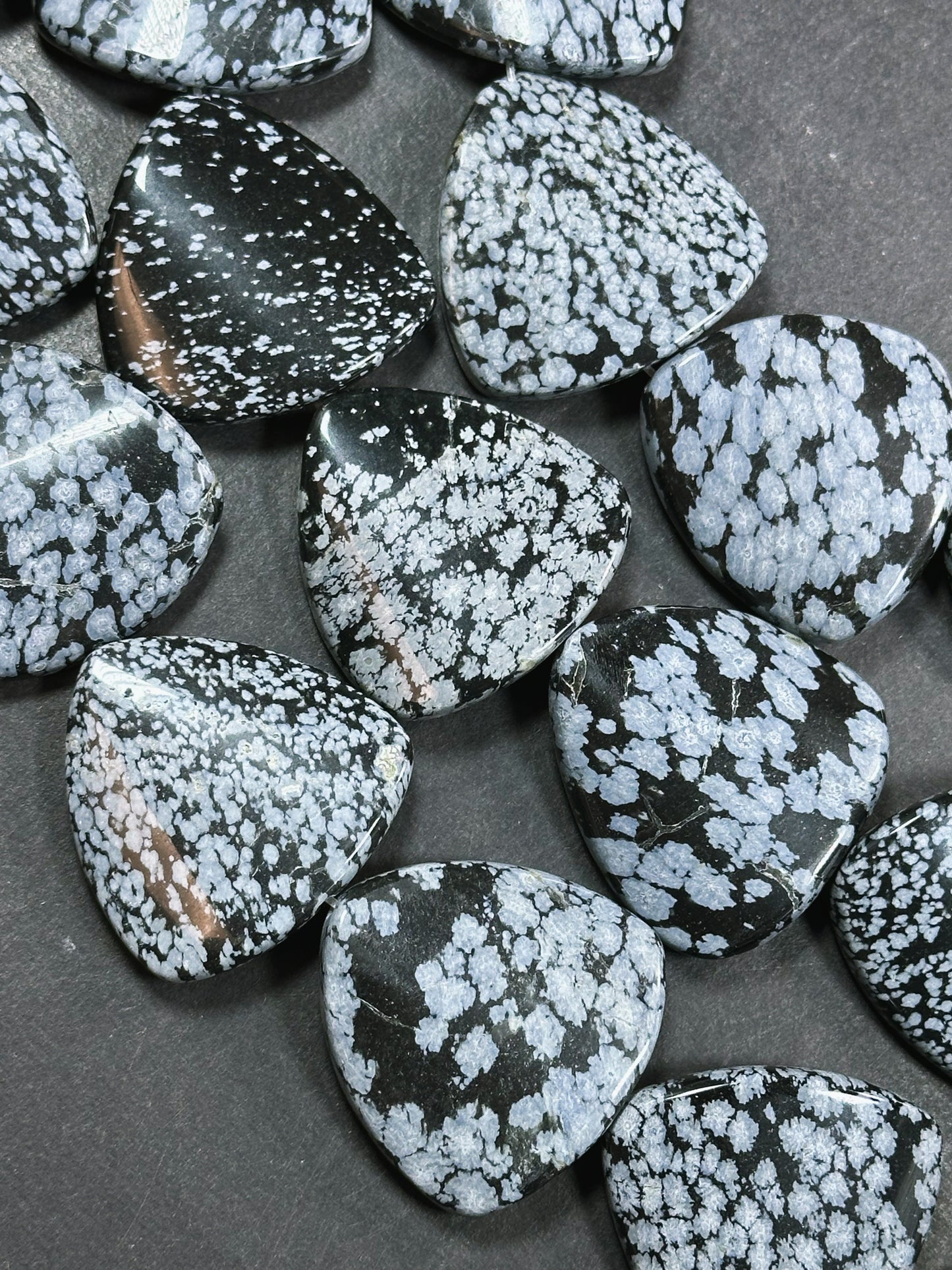 Natural Snowflake Obsidian Gemstone Bead 35mm Curved Triangle Shape, Natural Black Gray Color Snowflake Obsidian Beads, Full Strand 15.5"