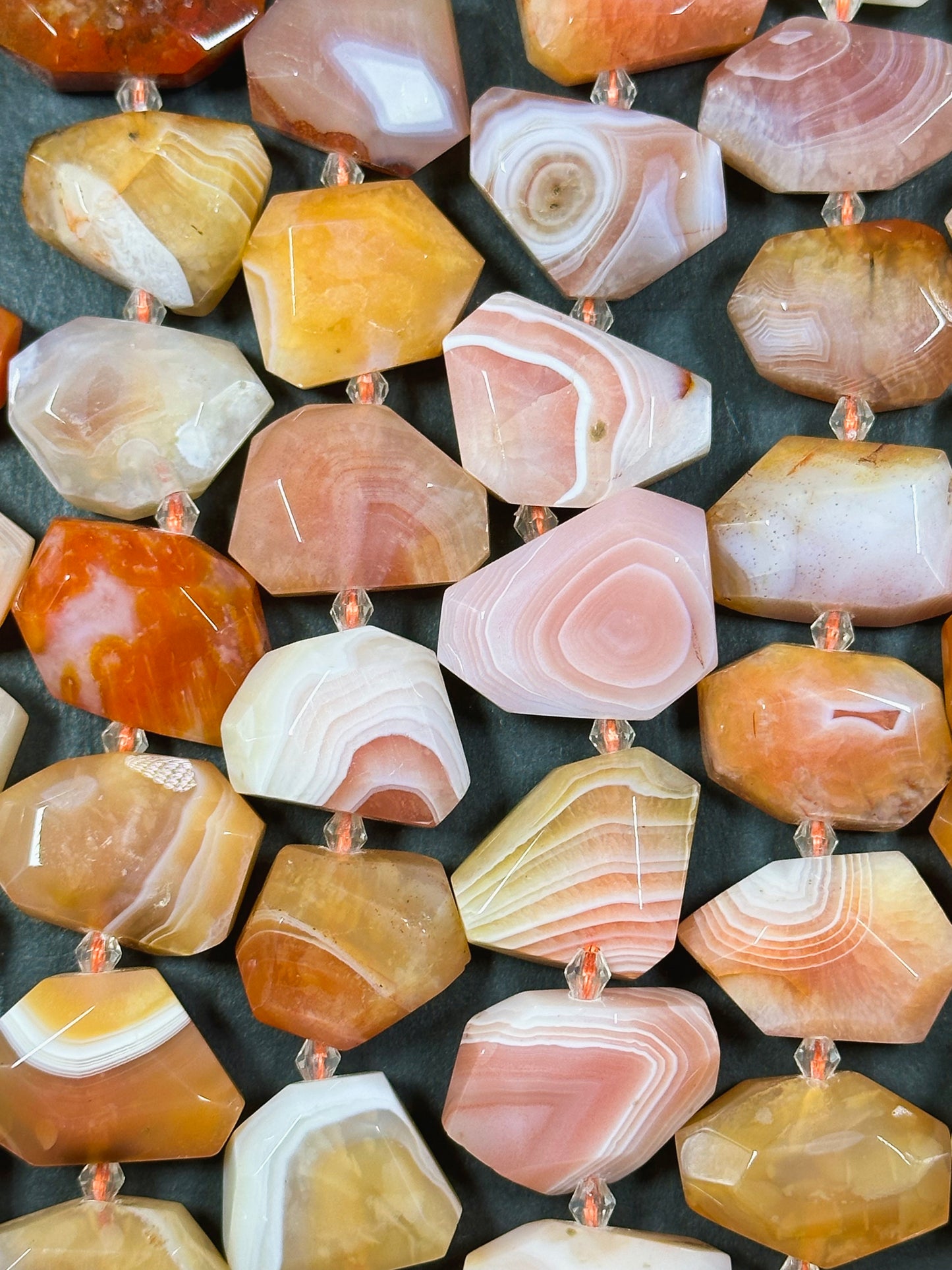 Natural Botswana Agate Gemstone Bead Faceted Nugget Shape, Beautiful Orange White Color Botswana Beads, Excellent Quality Full Strand 15.5"