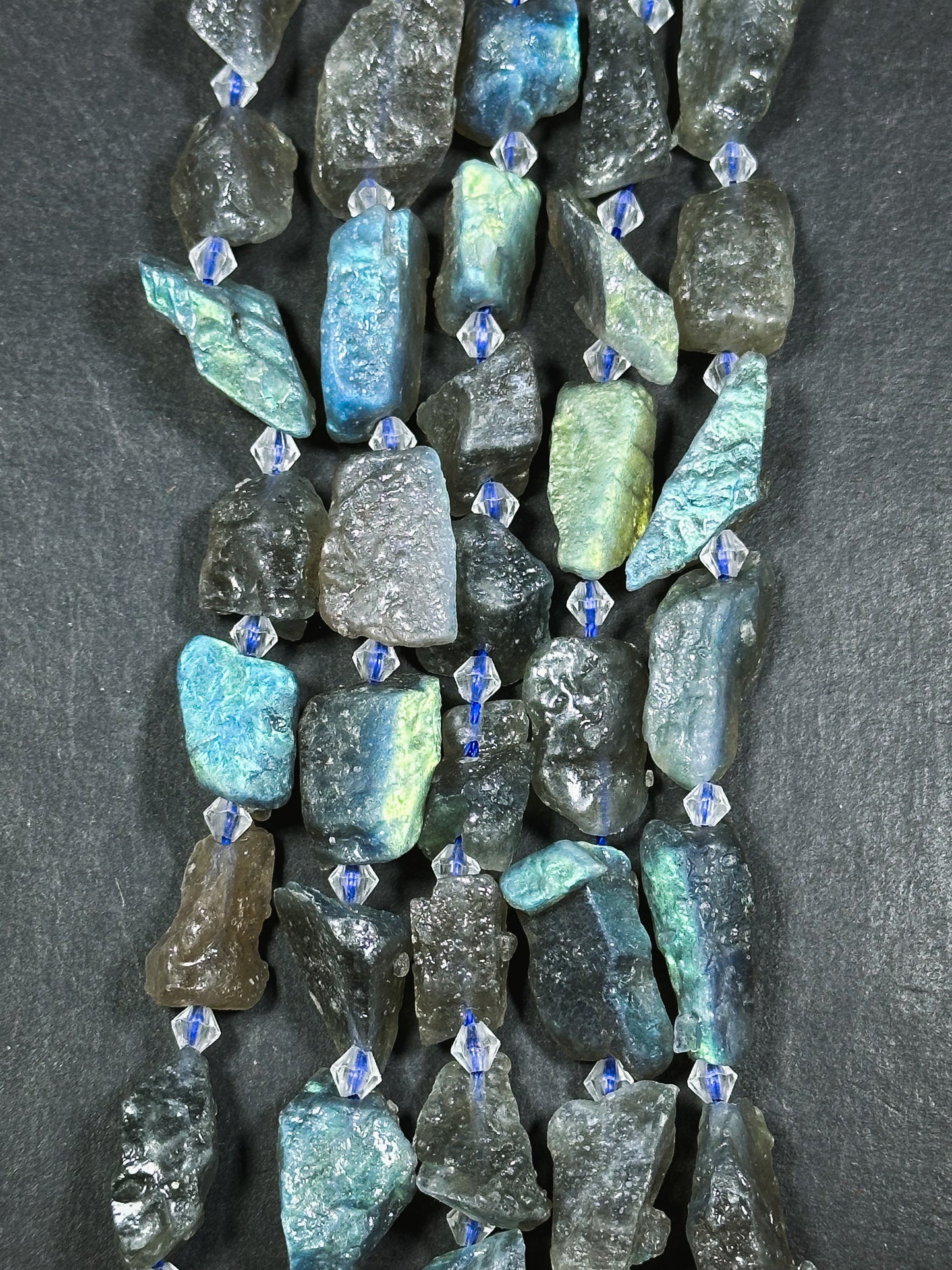 Natural Raw Labradorite Gemstone Bead Freeform Nugget Shape, Beautiful Natural Gray Color Rainbow Blue Flash Labradorite Beads 15.5" Strand