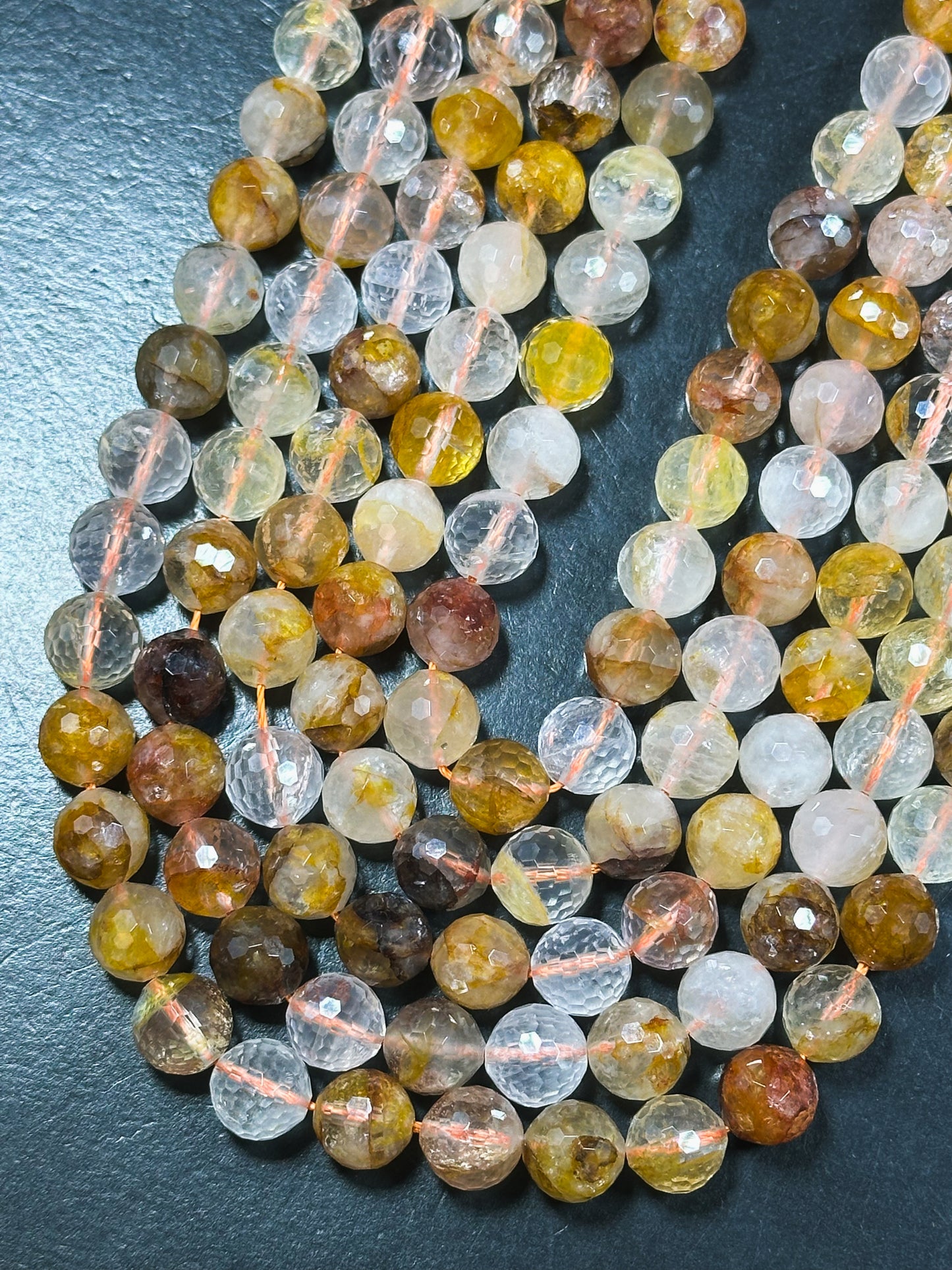 Natural Rutilated Golden Healer Quartz Gemstone Bead Faceted 6mm 8mm 10mm Round Bead, Beautiful Golden Yellow Clear Quartz Bead 15.5" Strand