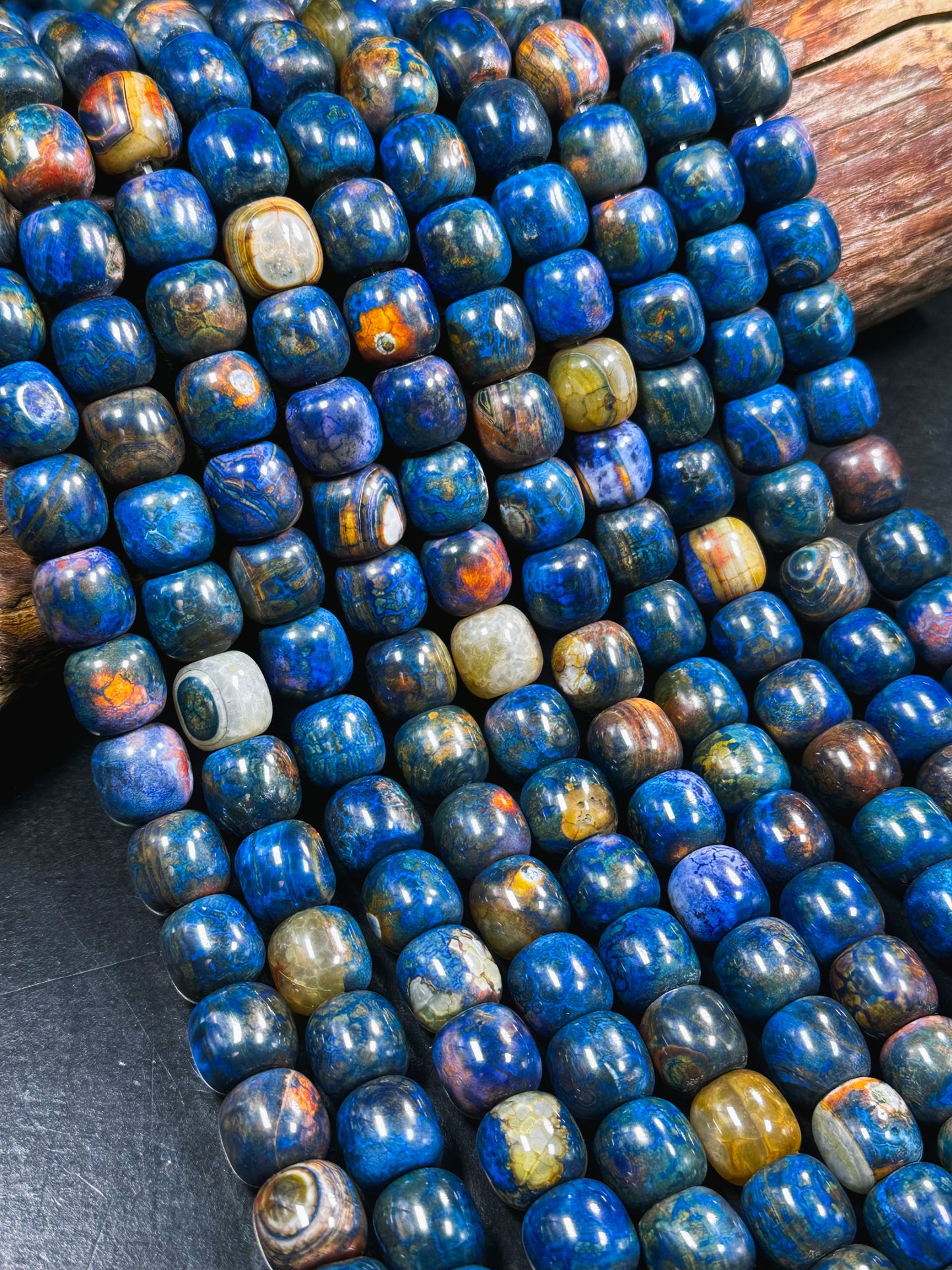 Natural Tibetan Gemstone Bead 12x13mm Barrel Shape, Gorgeous Multicolor Blue Color Tibetan Gemstone Beads, Excellent Quality Full Strand 13"