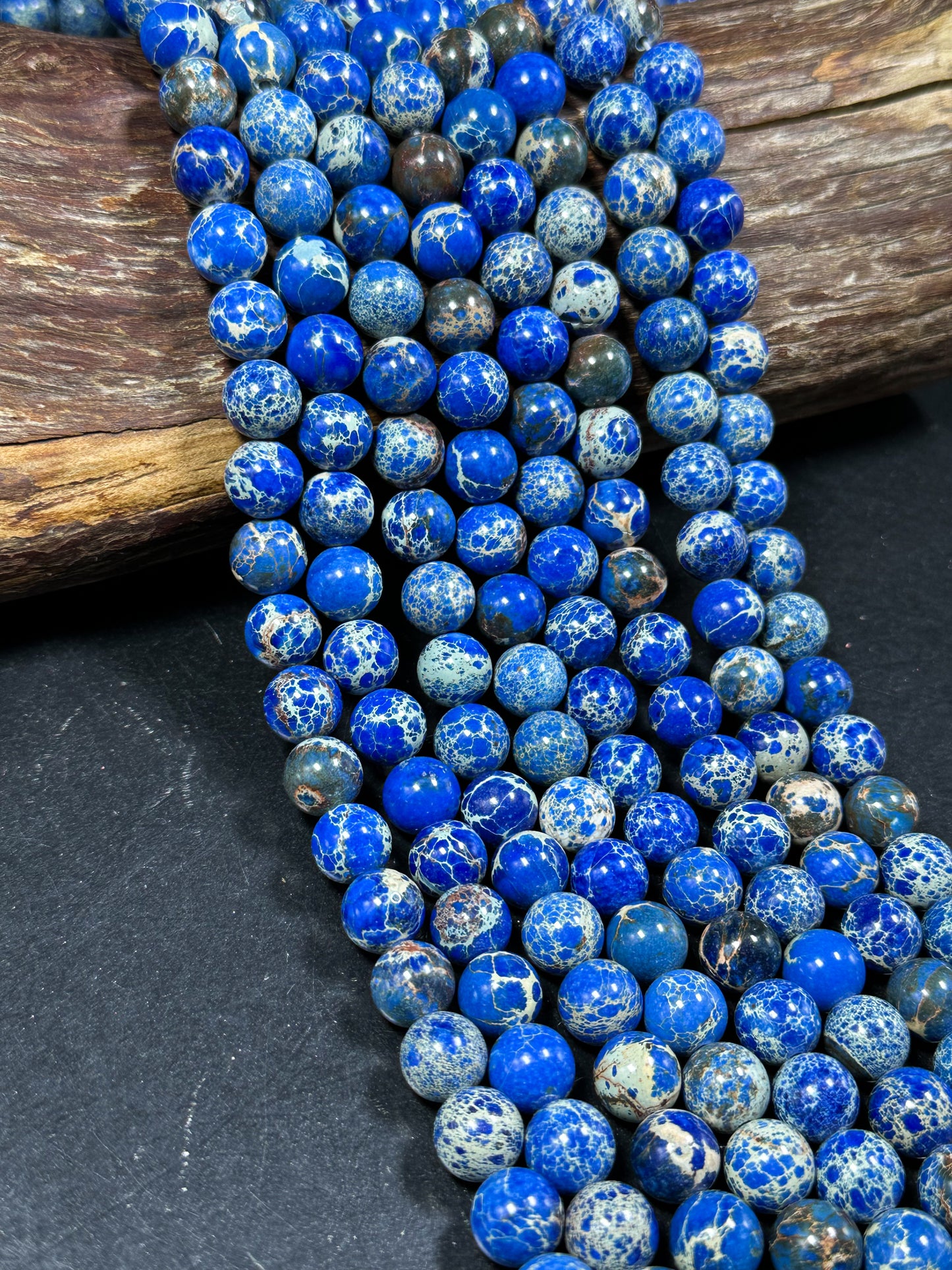 Natural Sea Sediment Jasper Gemstone Bead 8mm 10mm Round Beads, Beautiful Dark Royal Blue Color Imperial Jasper Beads Full Strand 15.5"