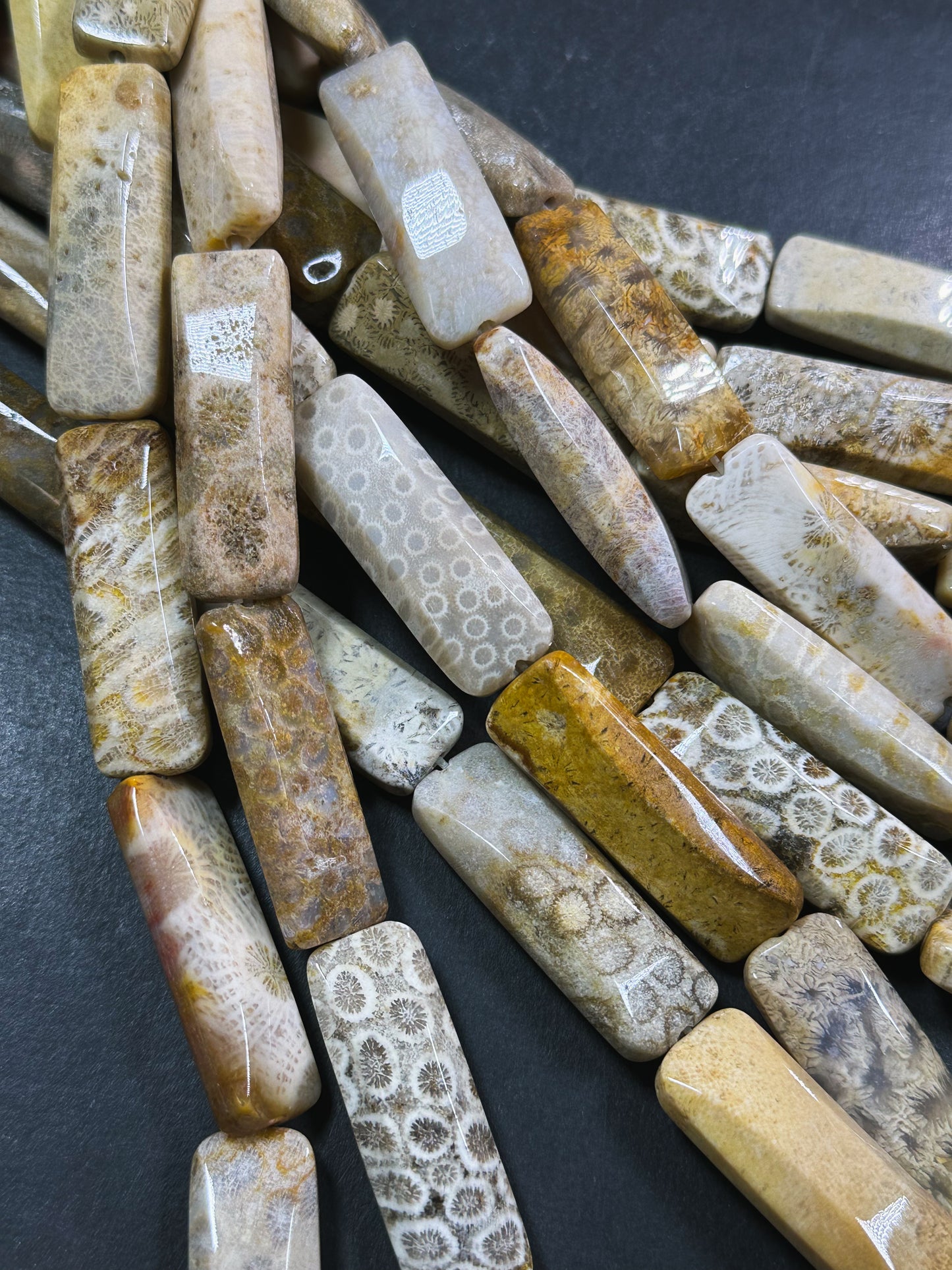 Natural Fossil Coral Gemstone Bead Faceted 39x14mm Rectangle Shape, Beautiful Natural Beige Orange Color Fossil Coral Bead Full Strand 15.5"