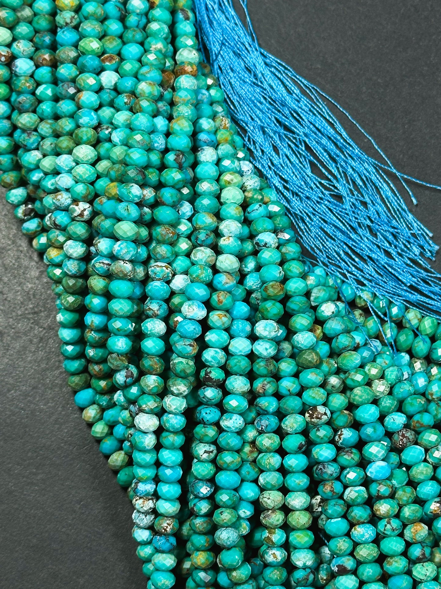 Natural Turquoise Gemstone Bead Faceted 6x4mm Rondelle Beads, Beautiful Natural Blue Green Turquoise Gemstone Beads Excellent Quality 15.5"