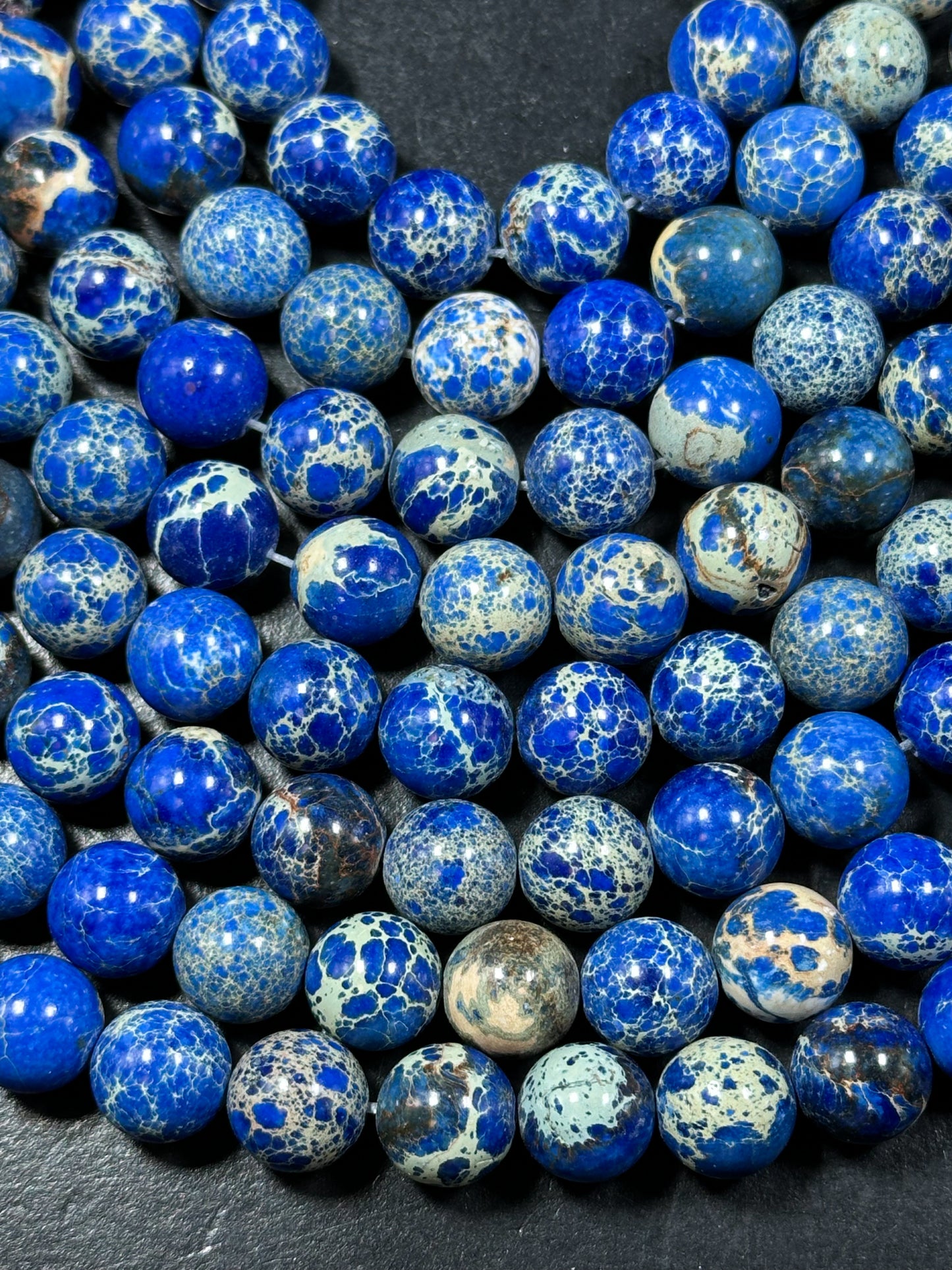 Natural Sea Sediment Jasper Gemstone Bead 8mm 10mm Round Beads, Beautiful Dark Royal Blue Color Imperial Jasper Beads Full Strand 15.5"