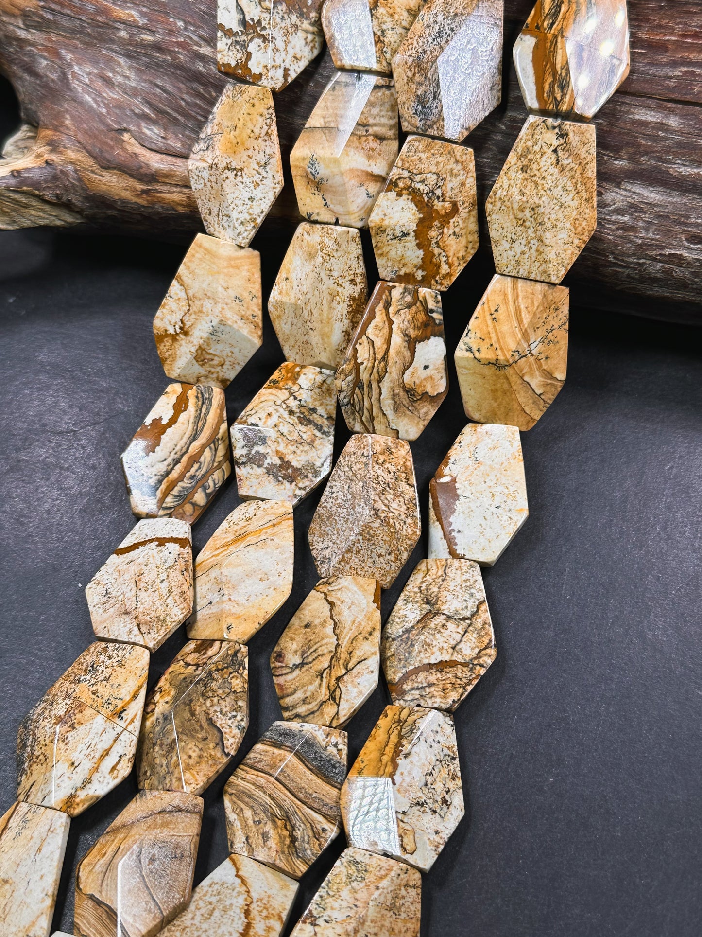 Natural Picture Jasper Gemstone Bead 28x19mm Coffin Shape Bead, Beautiful Natural Brown Beige Color Picture Jasper Bead, Full Strand 15.5"