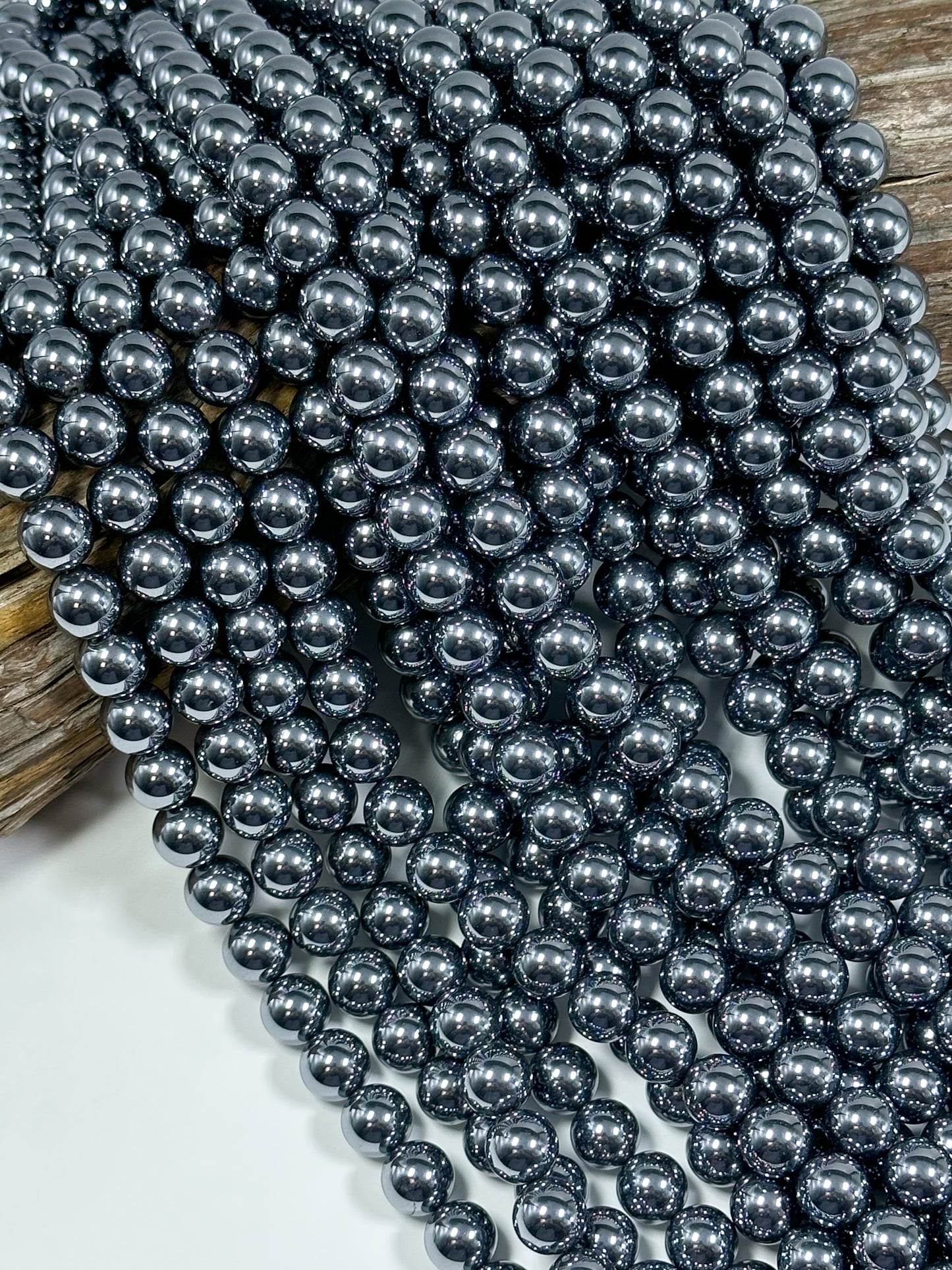 NATURAL Gunmetal Hematite Gemstone Bead, 4mm 6mm 8mm 10mm Round Beads, Gorgeous Gunmetal Dark Gray Color Loose Beads Full Strand 15.5"