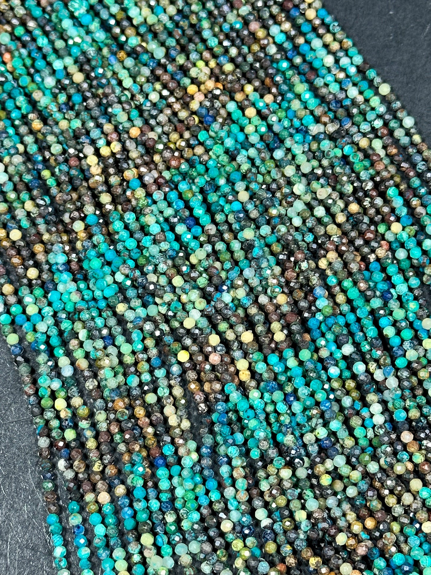 NATURAL Turquoise Gemstone Bead Faceted 2mm Round Beads, Gorgeous Blue Brown Color Turquoise Gemstone Beads Full Strand 15.5"
