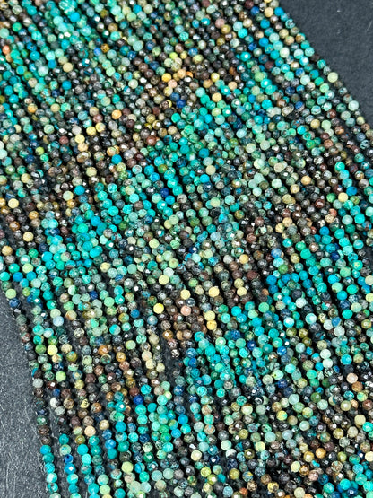 NATURAL Turquoise Gemstone Bead Faceted 2mm Round Beads, Gorgeous Blue Brown Color Turquoise Gemstone Beads Full Strand 15.5"