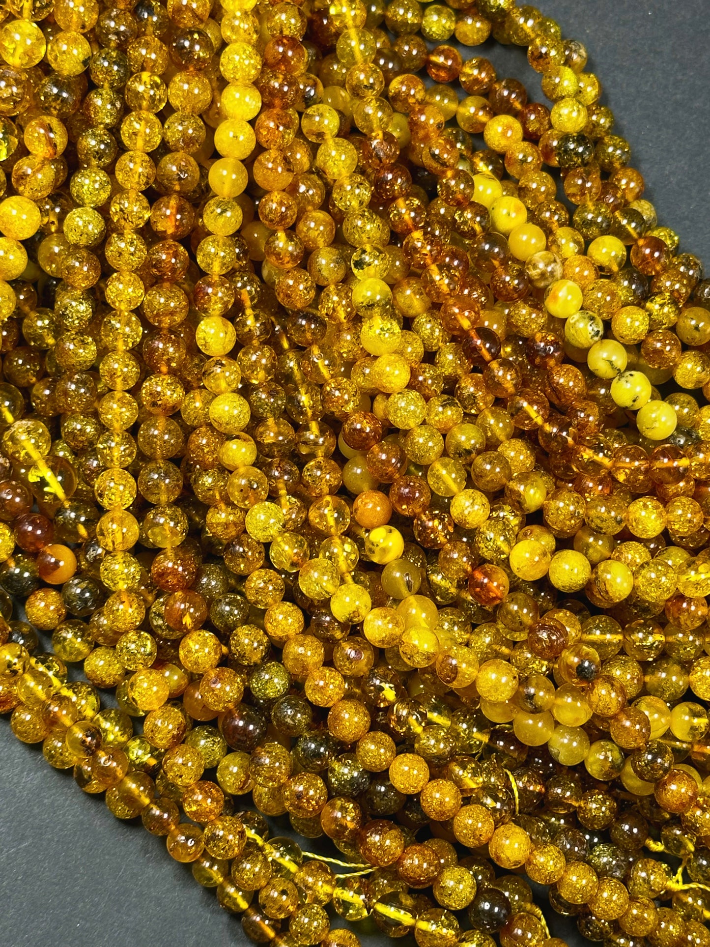 Natural Amber Baltic Gold Gemstone Bead 6mm Round Beads, Gorgeous Natural Amber Golden Orange-Yellow Color Beads, Excellent Quality Full Strand 15.5"