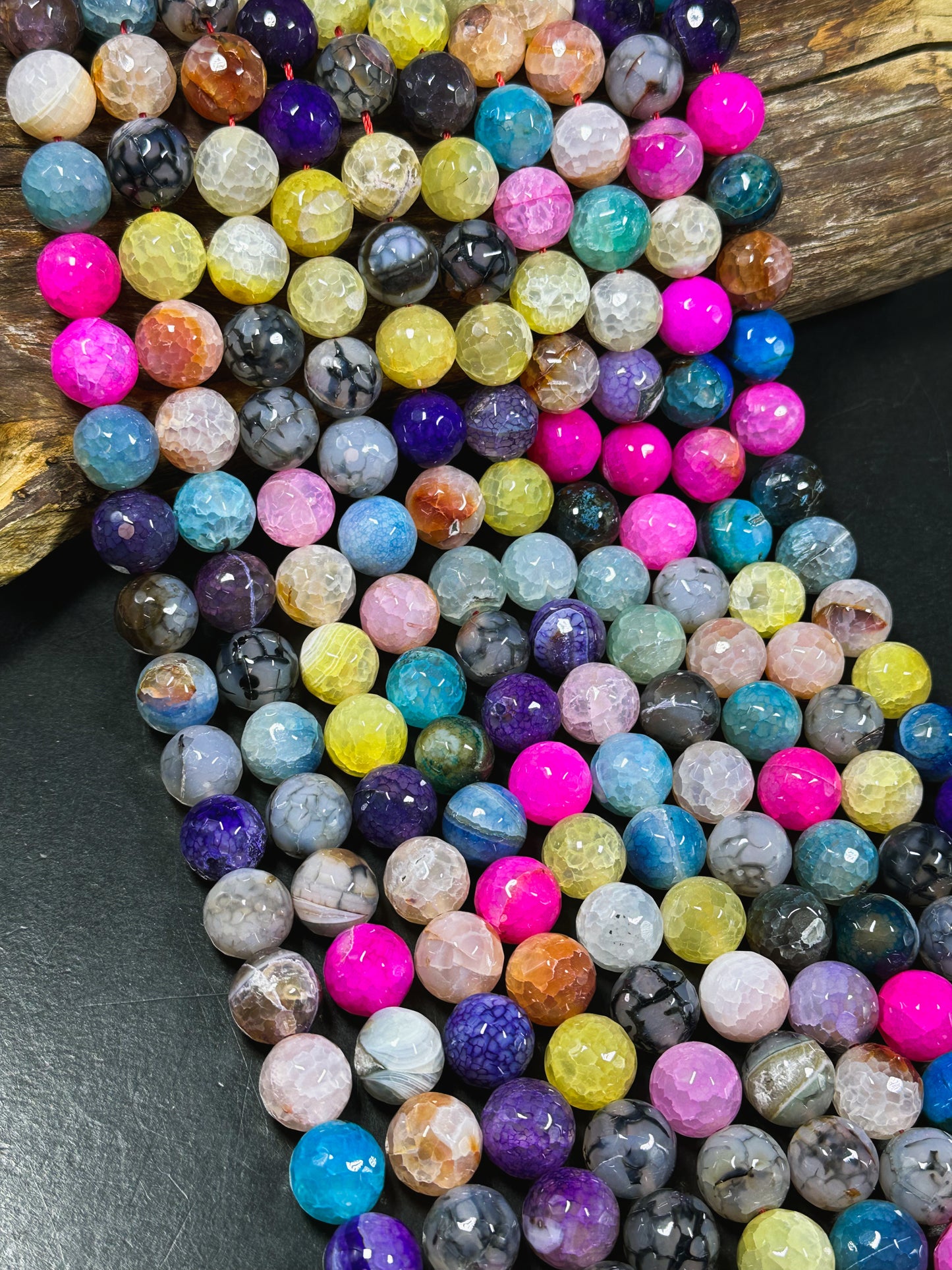 Natural Dragon Vein Agate Gemstone Bead Faceted 14mm Round Bead, Gorgeous Multicolor Dragon Vein Agate Bead, Great Quality Full Strand 15.5"
