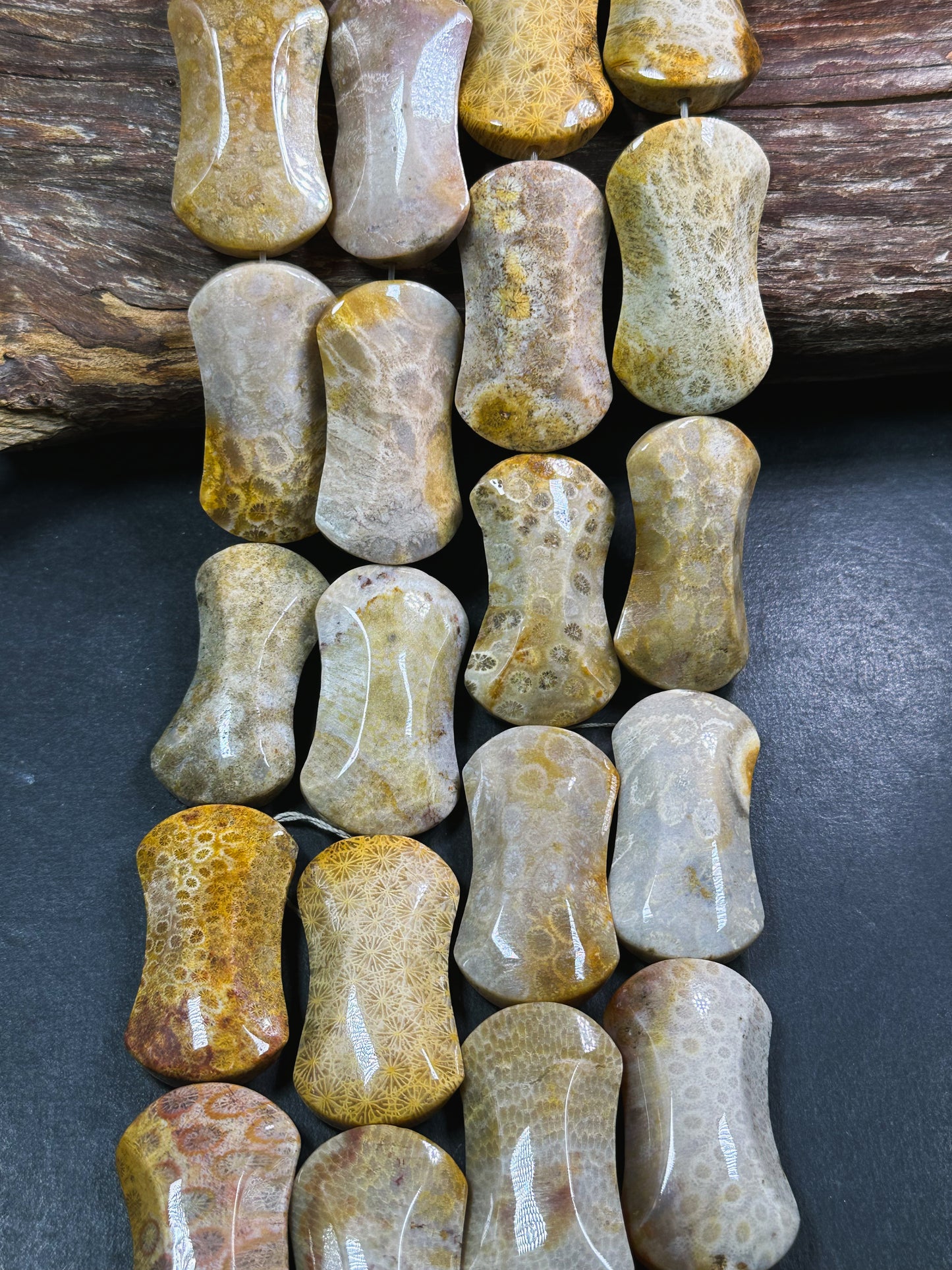 Natural Fossil Coral Gemstone Bead 45x25mm Hourglass Shape, Beautiful Natural Beige Orange Color Fossil Coral Beads, Full Strand 15.5"