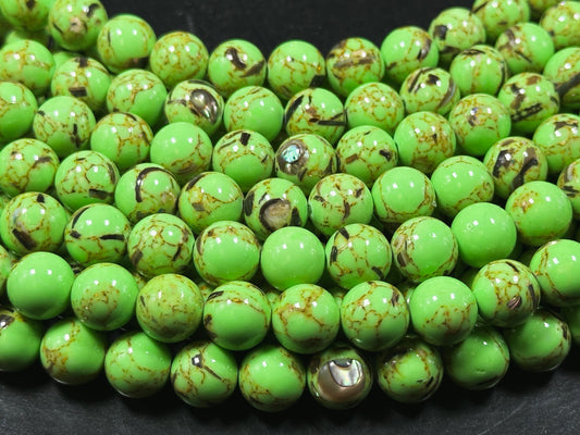Beautiful Howlite Abalone Shell Bead 6mm 8mm 10mm Round Bead, Gorgeous Neon Green Color Howlite Natural Abalone Shell Bead Full Strand 15.5"